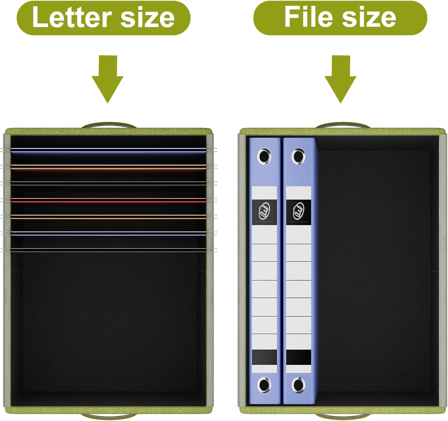 Huolewa Caja organizadora de archivos mejorada con tapa, caja de archivos decorativa con asa, organizador de archivos colgante de lino para