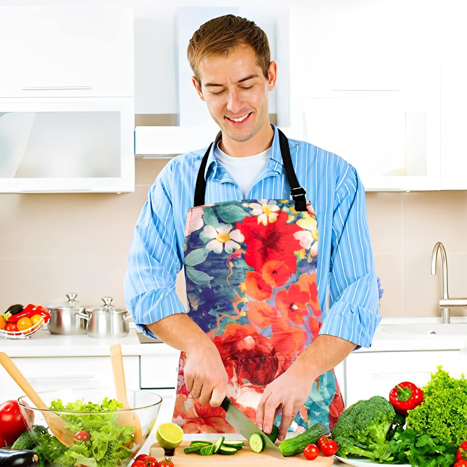 Sosolong Delantal ajustable impermeable con 2 bolsillos, delantales de cocina para mujeres, hombres, chef