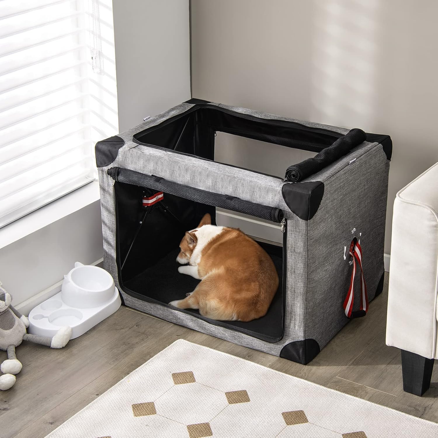 Tangkula Jaula plegable para perros de 3 puertas, suave con almohadilla extraíble y marco de metal, transportador de viaje para mascotas, lavable