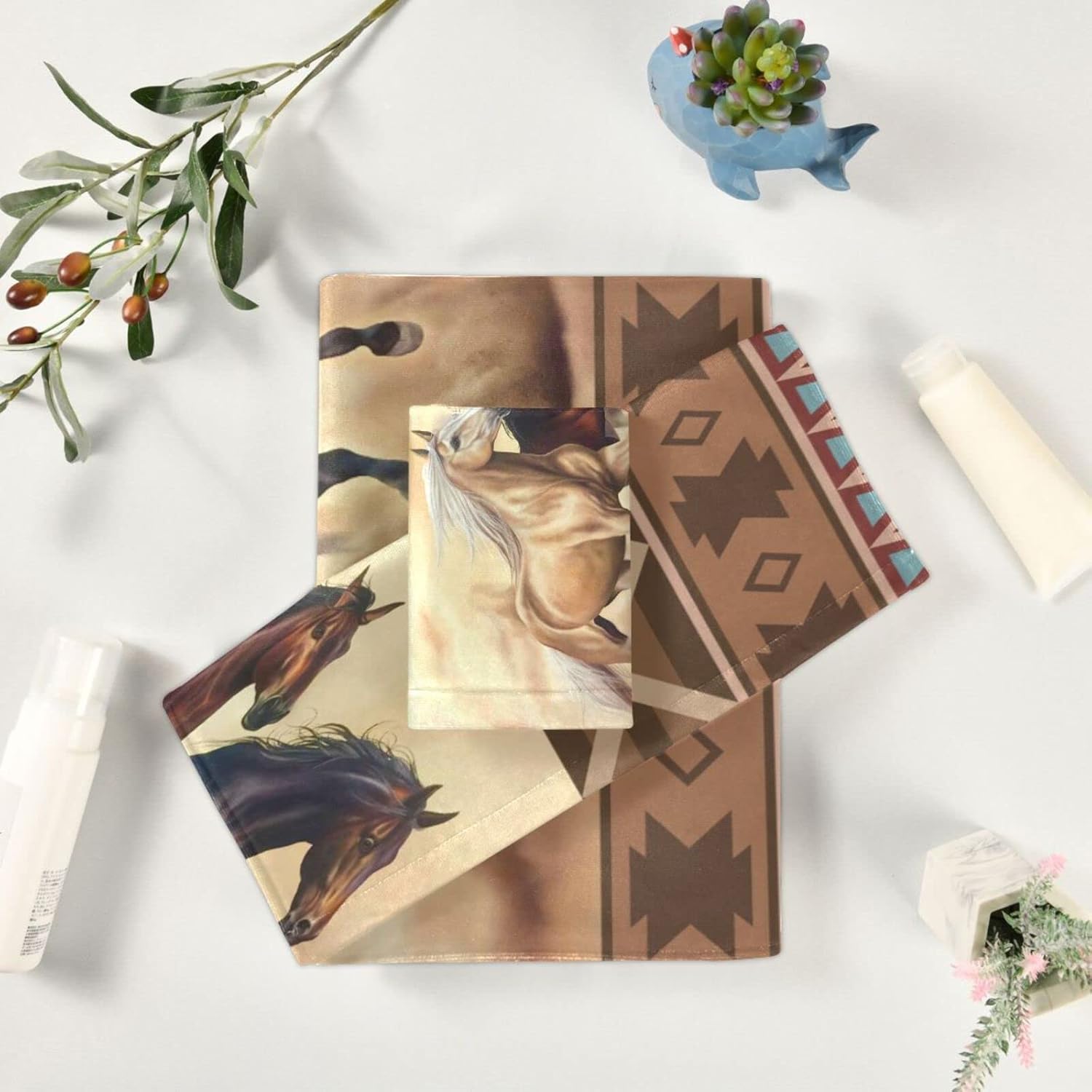 Azetc – Juego de 3 toallas de baño bohemias, estilo étnico, estilo occidental, juego de toallas de baño decorativas, 1 toalla de baño, 1 toalla de