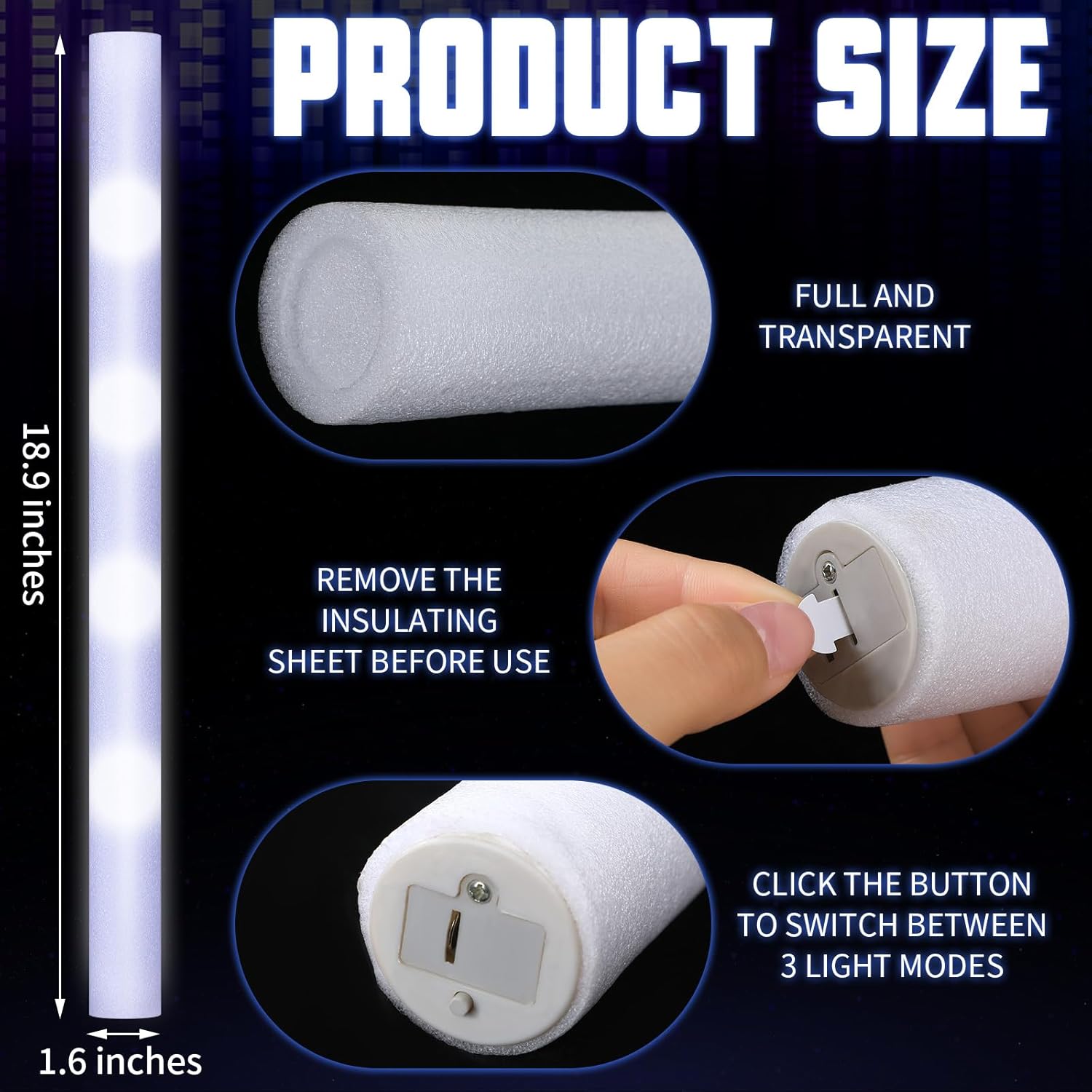 Yinder 24 barras luminosas LED, bastones de luz de 18.9 pulgadas con 3 modos de luz intermitente para luces de escenario de conciertos, bodas,