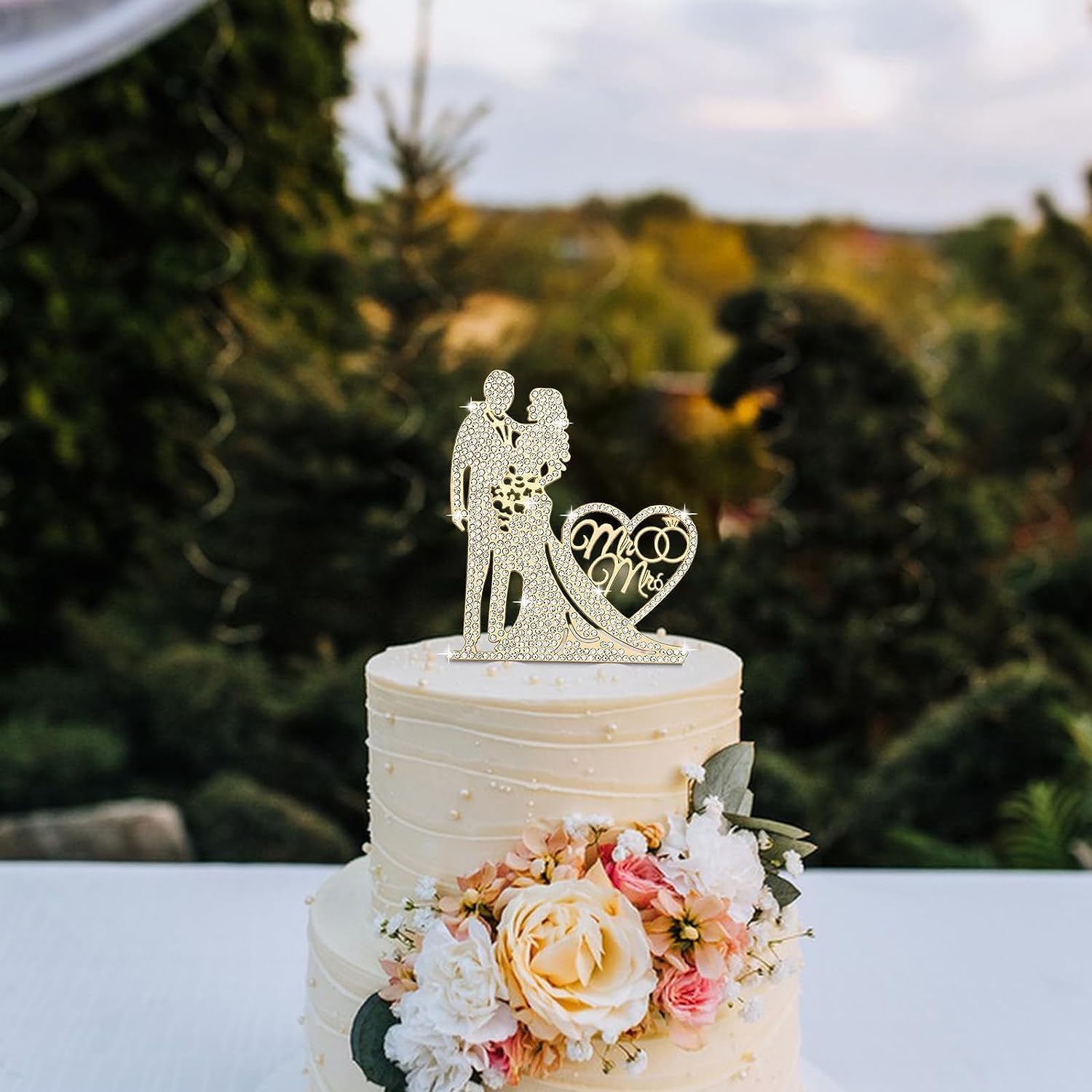 Mr and Mrs – Decoración para tarta de boda, aleación de cristal brillante, diamantes de imitación para novia y novio, corazón de amor, para boda,