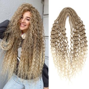 Sangtok Extensiones de rastas onduladas de doble punta, 10 extensiones de rastas rizadas finas de 24 pulgadas de color marrón claro a rubio para Sangtok Extensiones de rastas onduladas de doble punta, 10 extensiones de rastas rizadas finas de 24 pulgadas de color marrón claro a rubio para