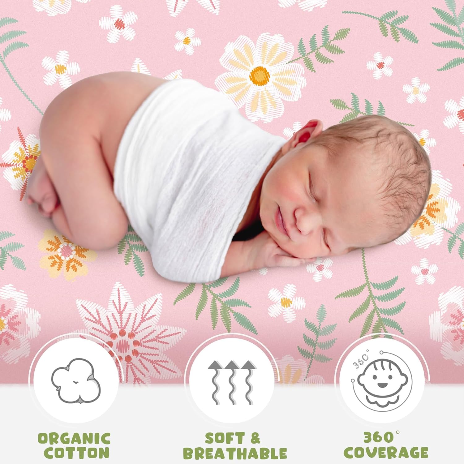 Juego de 4 sábanas para moisés de bebé, suaves y ajustables para bebés, niños y niñas, de algodón suave, bohemio, flores, funda de moisés, segura y