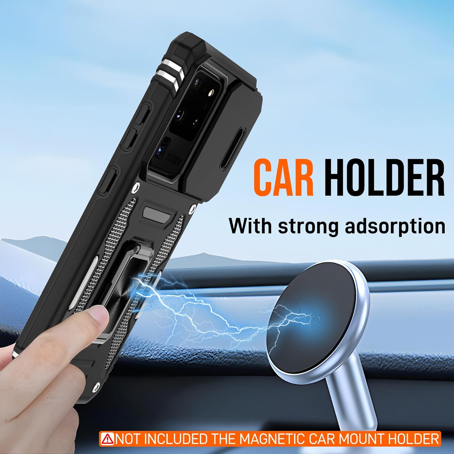 ATUMP Funda para Samsung Galaxy S20 Ultra con protector de pantalla HD con cubierta para cámara deslizante, soporte de anillo de rotación de 360