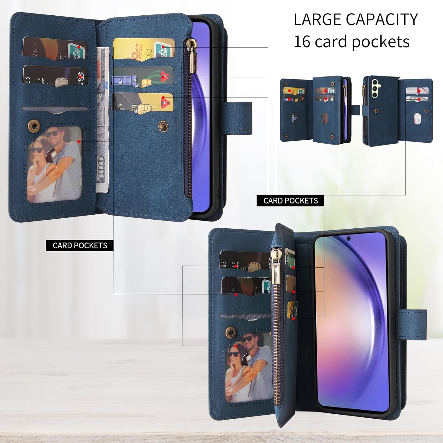 Asuwish Funda de teléfono para Samsung Galaxy A54 5G Funda tipo cartera con protector de pantalla de vidrio templado y correa de muñeca de cuero con