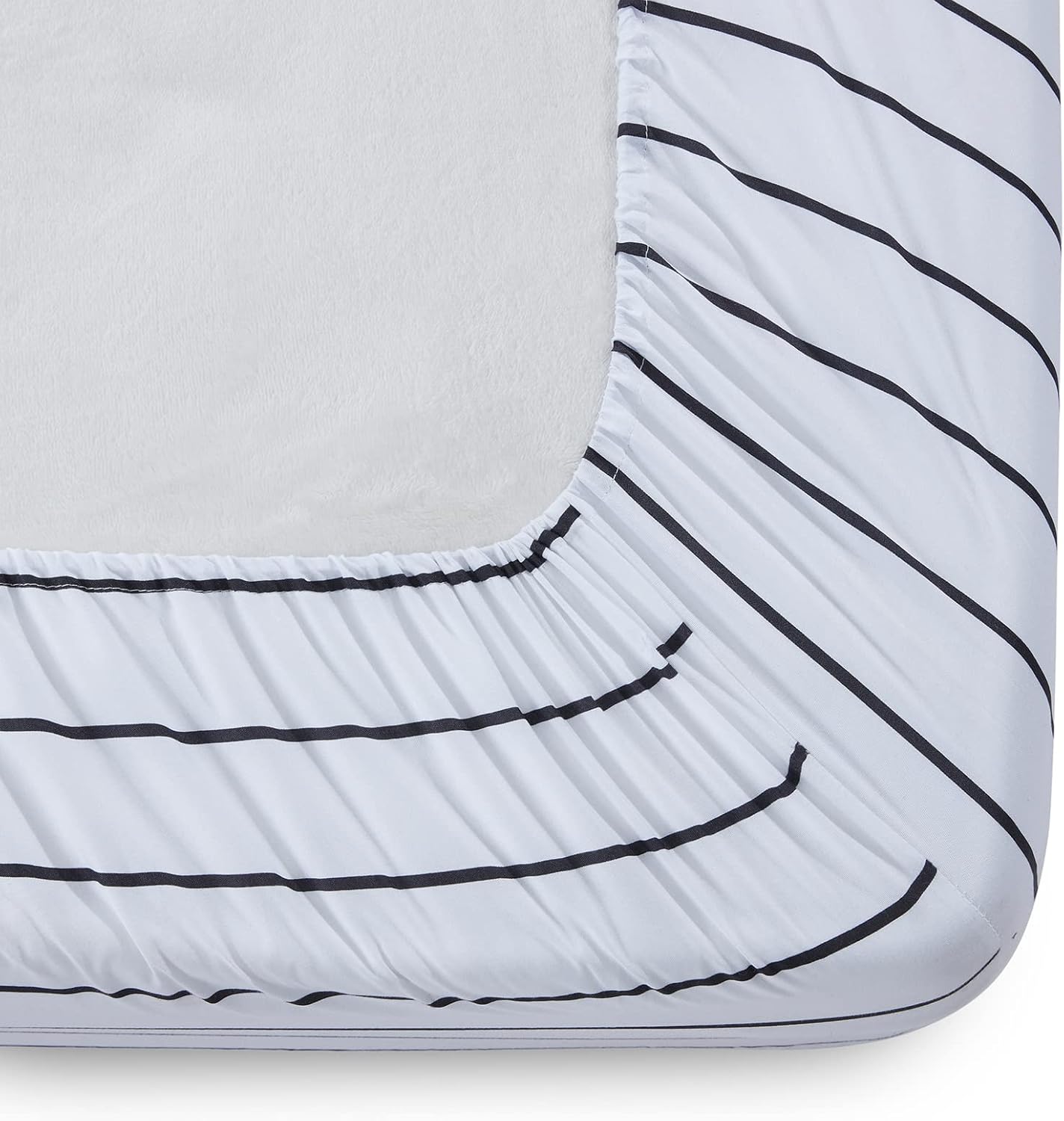 Homiest Juego de sábanas de 4 piezas, color blanco y negro, tamaño matrimonial, juego de ropa de cama suave a rayas horizontales, con bolsillo