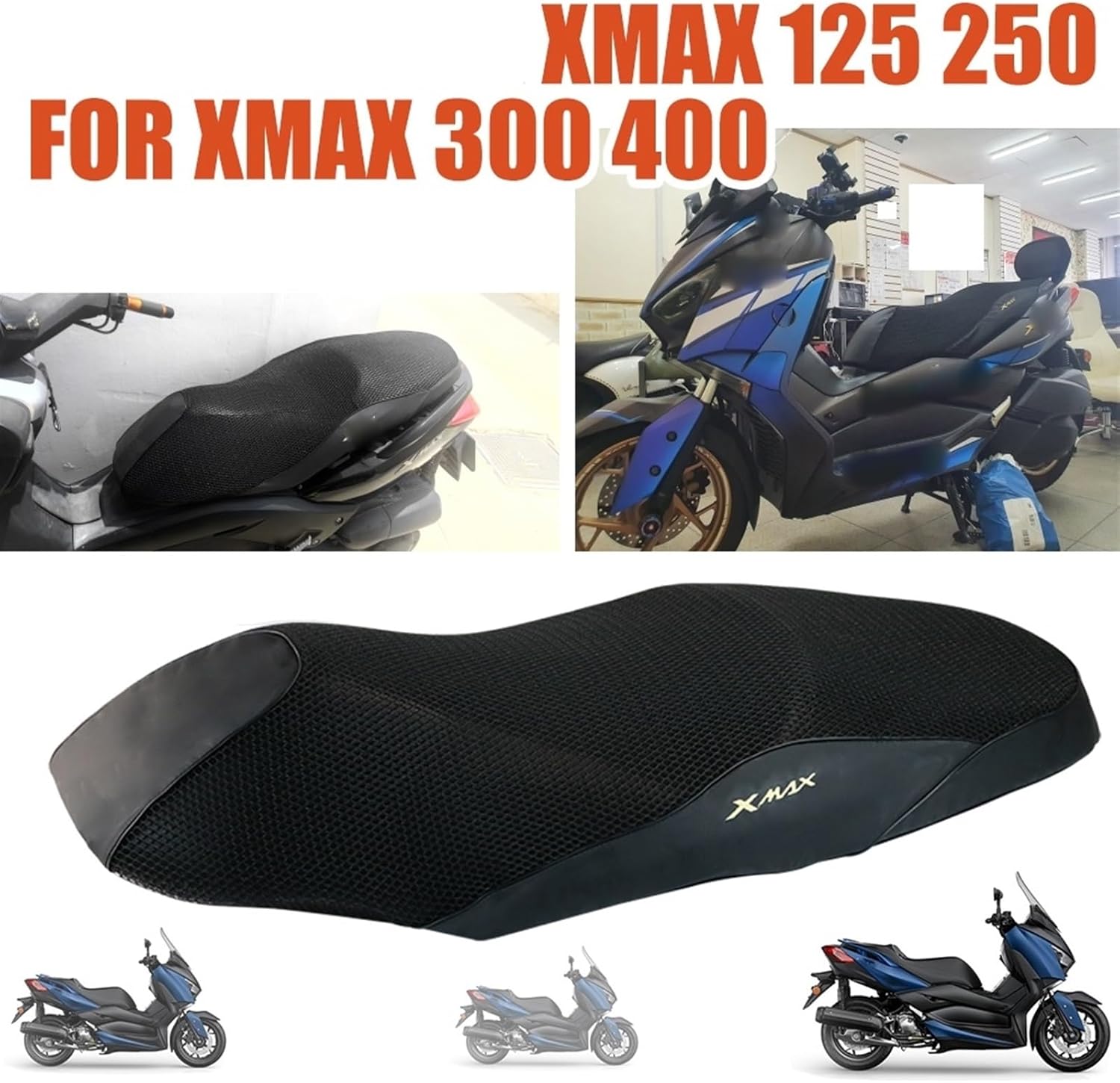 Accesorios de motocicleta Funda de ajuste de cojín de malla para Y-AMAHA Xmax 300 Funda de asiento Funda de sillín Xmax 250 125 X-MAX 400 XMAX300