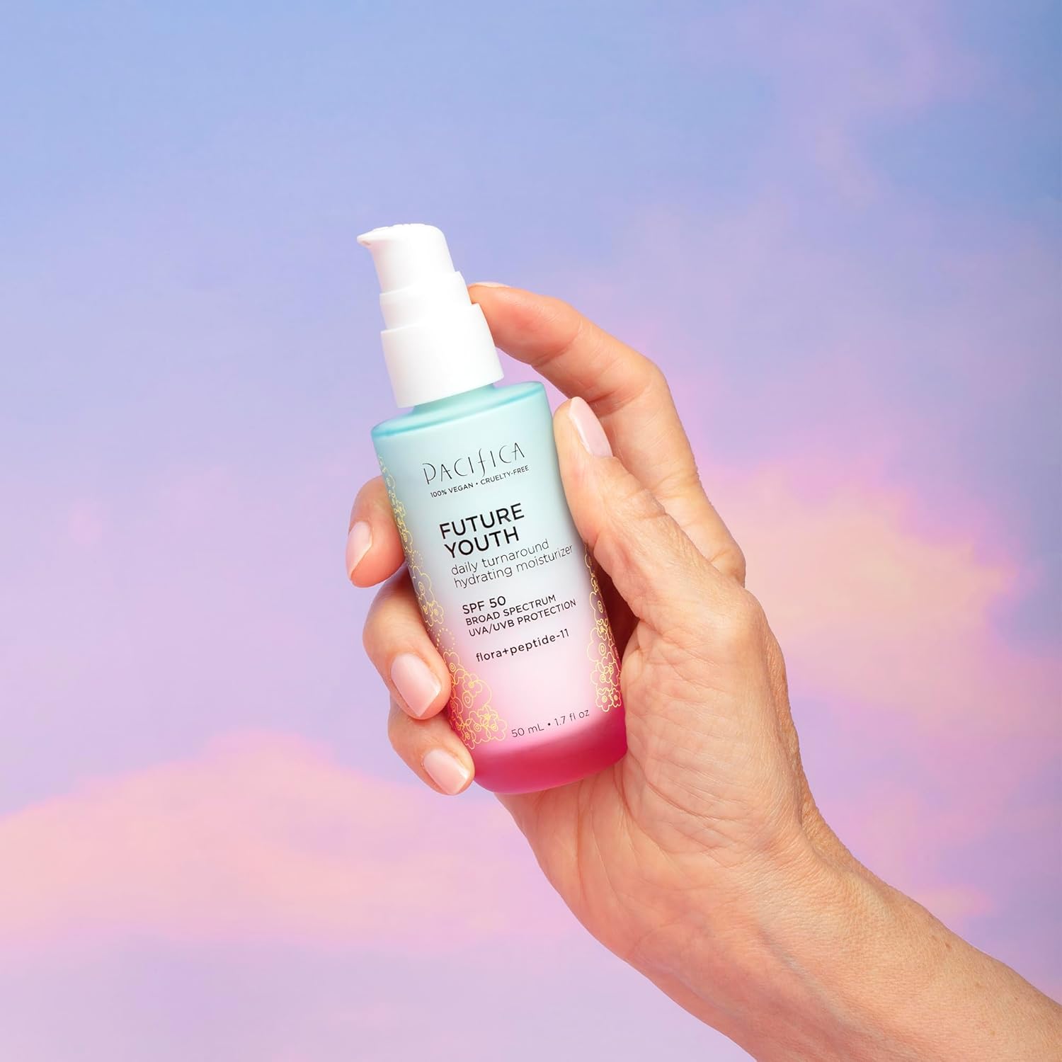 Pacifica Beauty, Future Youth Daily Turnaround Hidratante Hidratante SPF 50, Protector Solar Facial Ligero, Absorción Rápida, Combate los Signos del