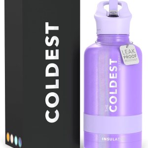 Coldest Botella de agua deportiva (tapa con pajilla) a prueba de fugas de acero inoxidable con aislamiento para bebida fría o caliente, doble pared, Coldest Botella de agua deportiva (tapa con pajilla) a prueba de fugas de acero inoxidable con aislamiento para bebida fría o caliente, doble pared,