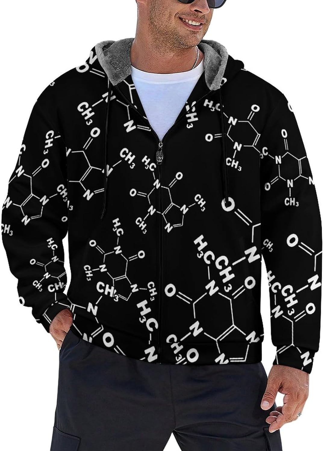 Caffeine Molecule Gamer Nerd Geek Science Unisex Jacket Long Sleeve Fleece Hoodie Sweatshirt Warm Coats Outerwear