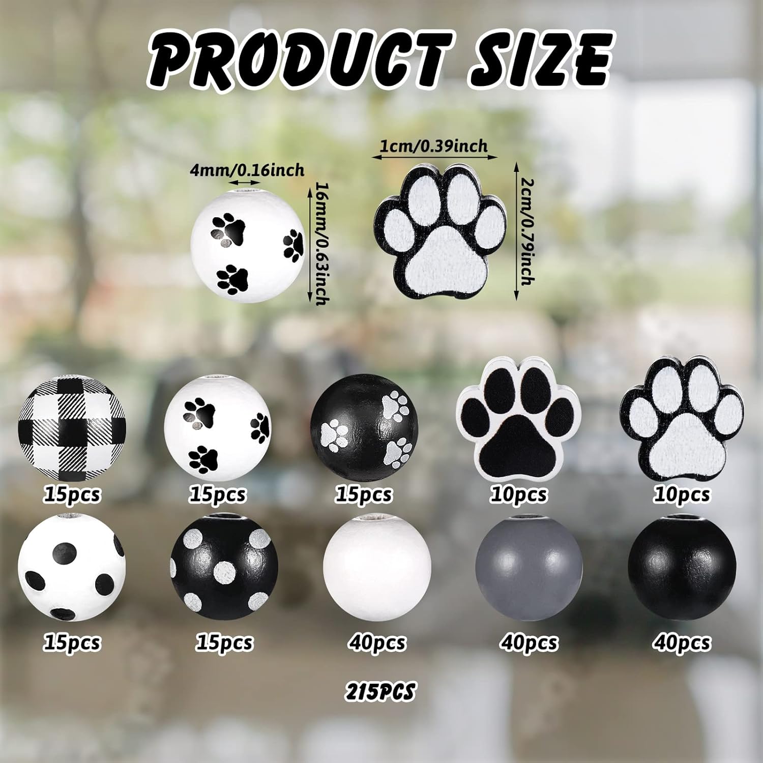 215 cuentas de madera de pata de perro, cuentas de madera de pata de cachorro, cuentas de madera de pata de cachorro, cuentas espaciadoras lindas