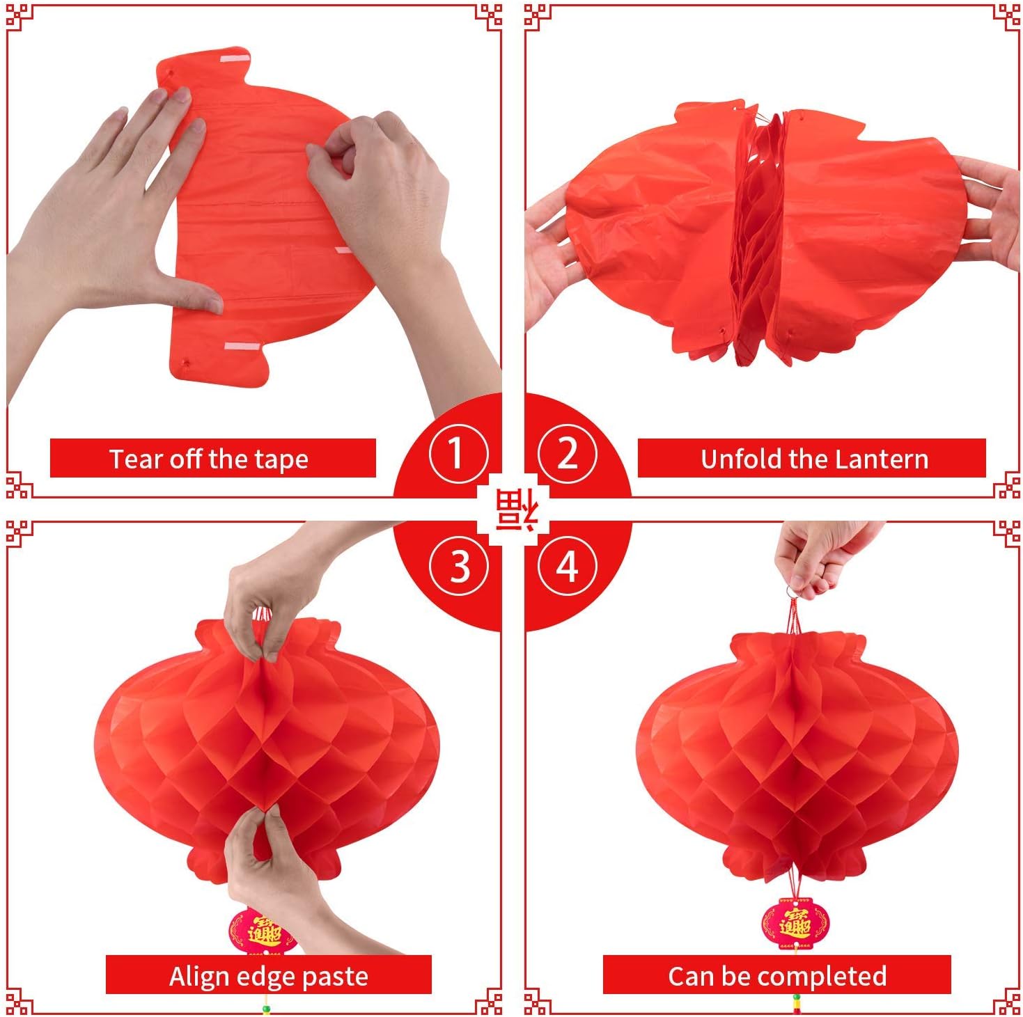 ASIAN HOME Faroles colgantes de papel rojo para festival de primavera chino, boda, celebración, festival de faroles, decoración festiva (12