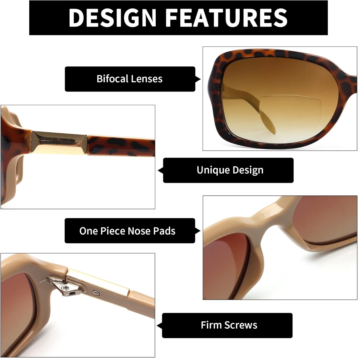 JM Paquete de 2 lentes de lectura bifocales clásicos, cuadrados, elegantes, degradados, para mujer +2.25