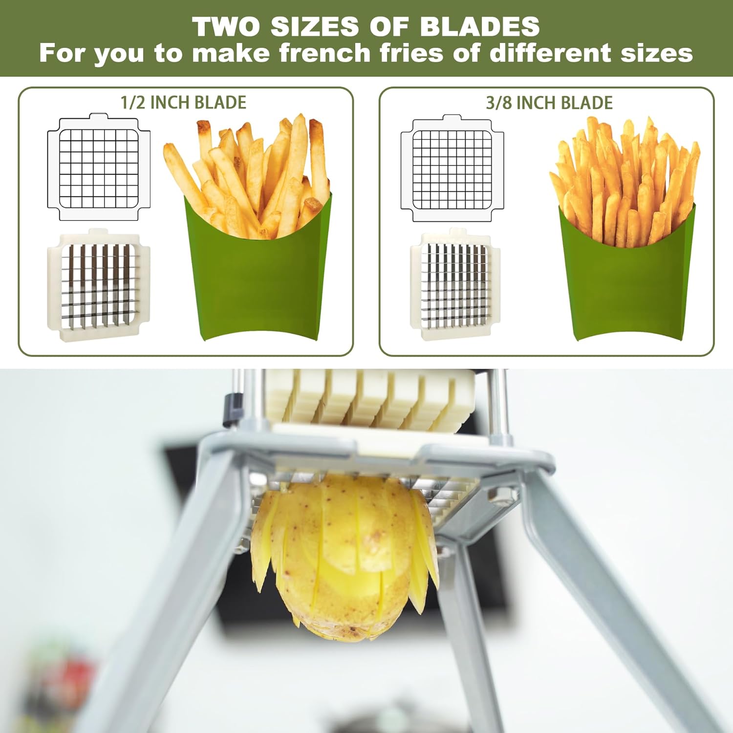 JNSTU Cortador eléctrico de papas fritas, máquina de corte vertical de papas fritas, fabricante comercial de papas fritas con hoja de 12 y 38