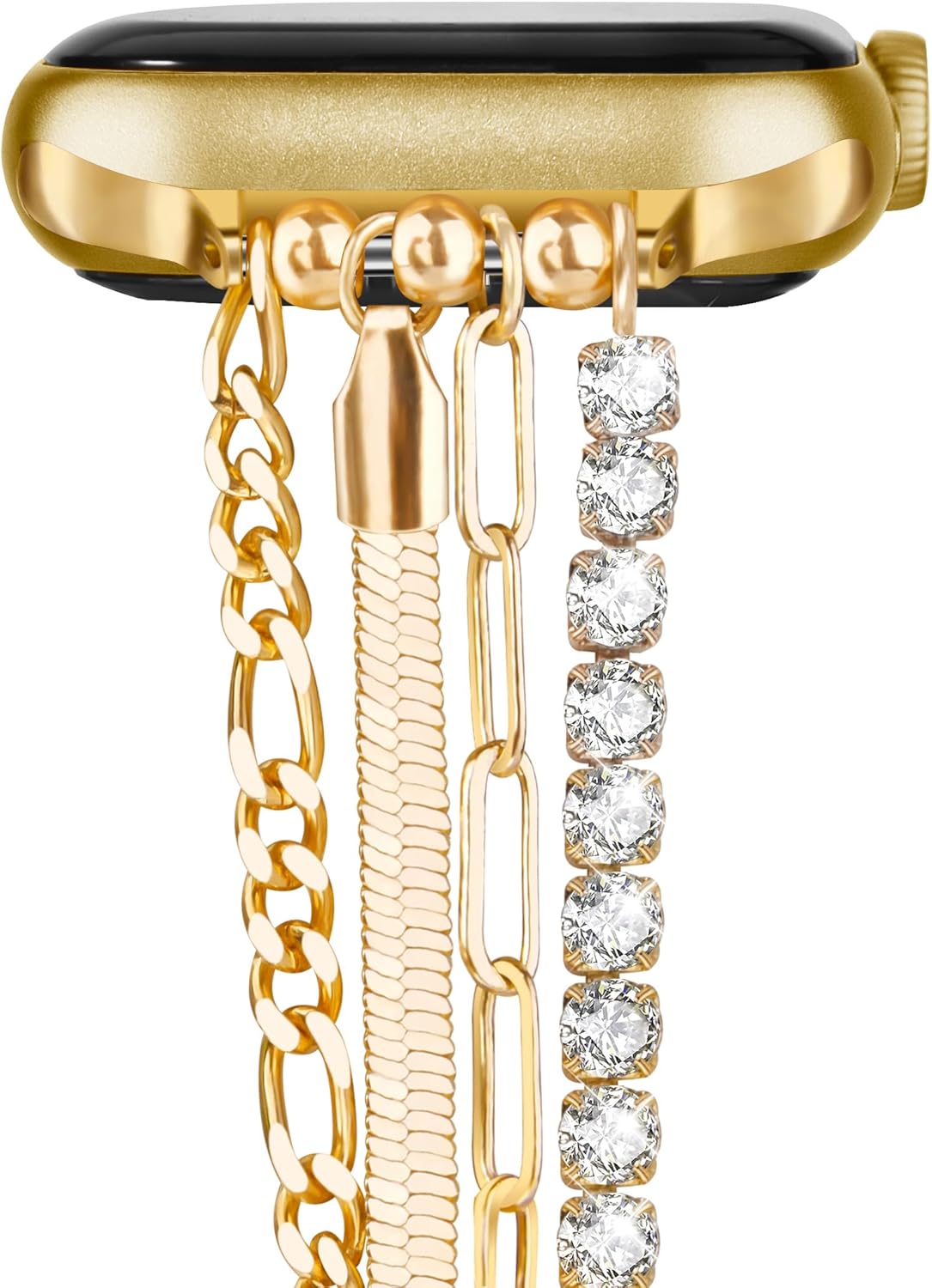 CAGOS Pulsera de cadena compatible con Apple Watch Band de 1.49, 1.57, 1.61, 1.65, 1.73 y 1.77 pulgadas, correa delgada de acero inoxidable de metal