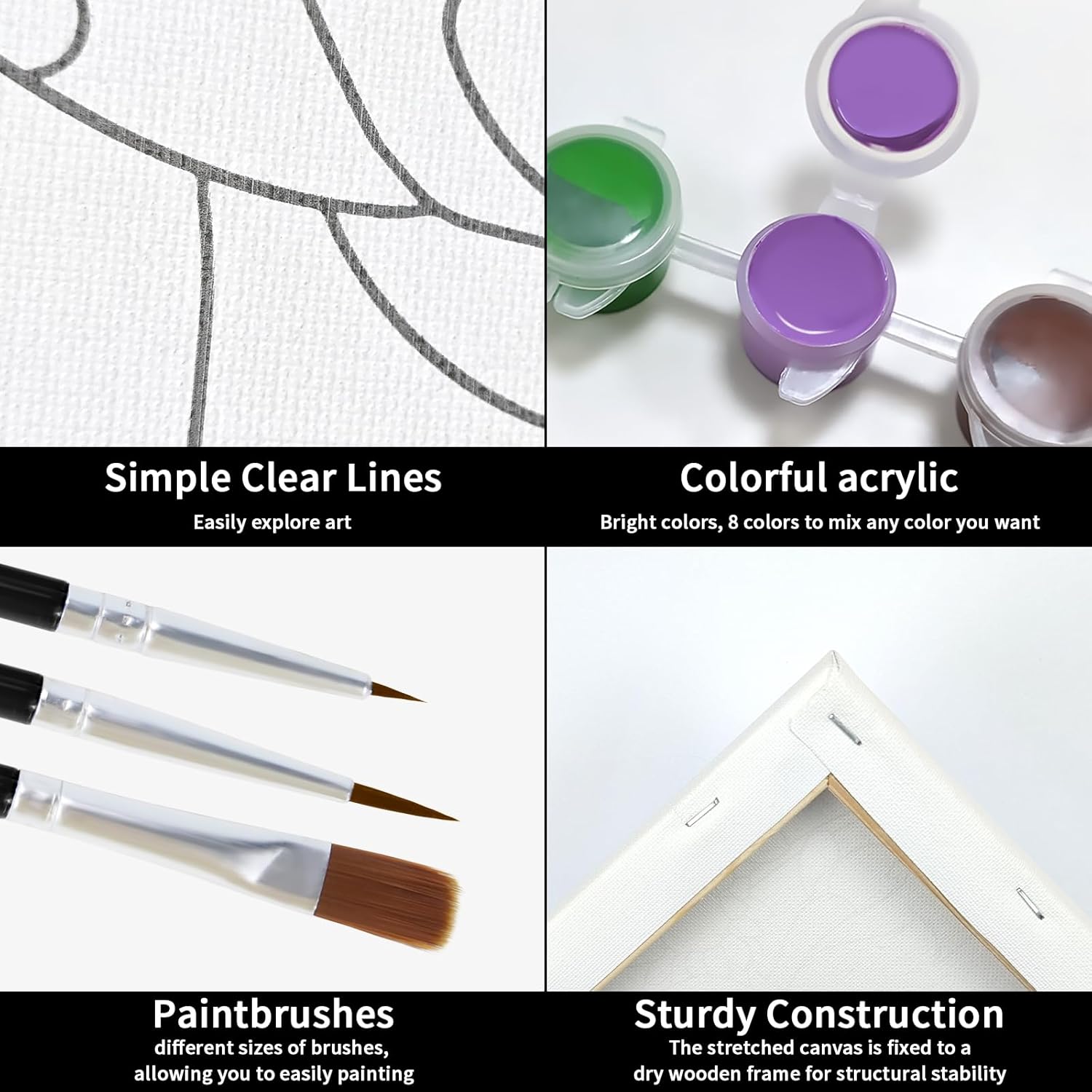 VOCHIC Paquete de 4 kits de sorbo y pintura, lienzo predibujado para pintar para adultos, niños, noche de niñas, kit de pintura para parejas, juegos