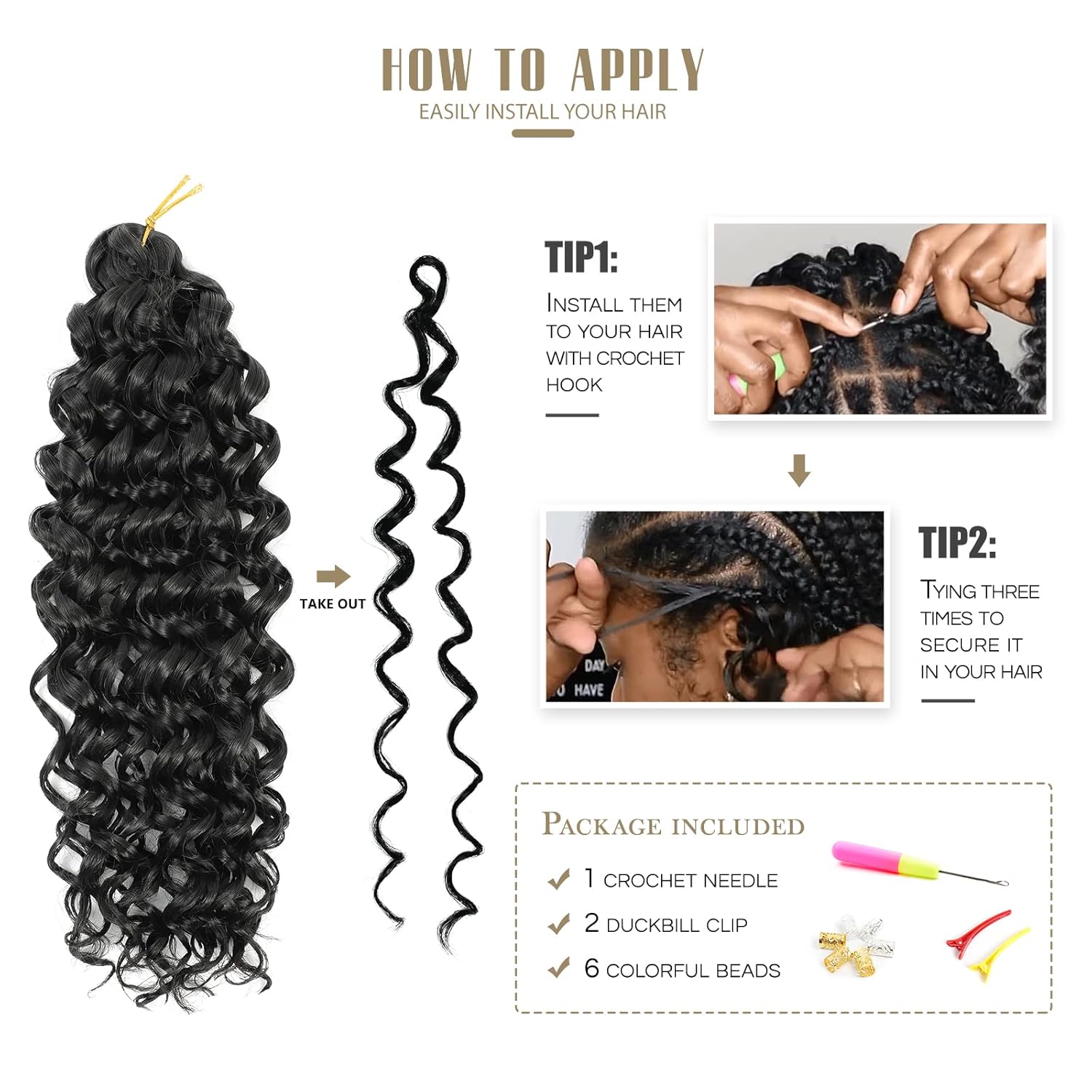 Dansama GoGo – Extensiones de cabello rizado de ganchillo ondulado con ganchillo ondulado profundo, extensiones de cabello sintético trenzado,