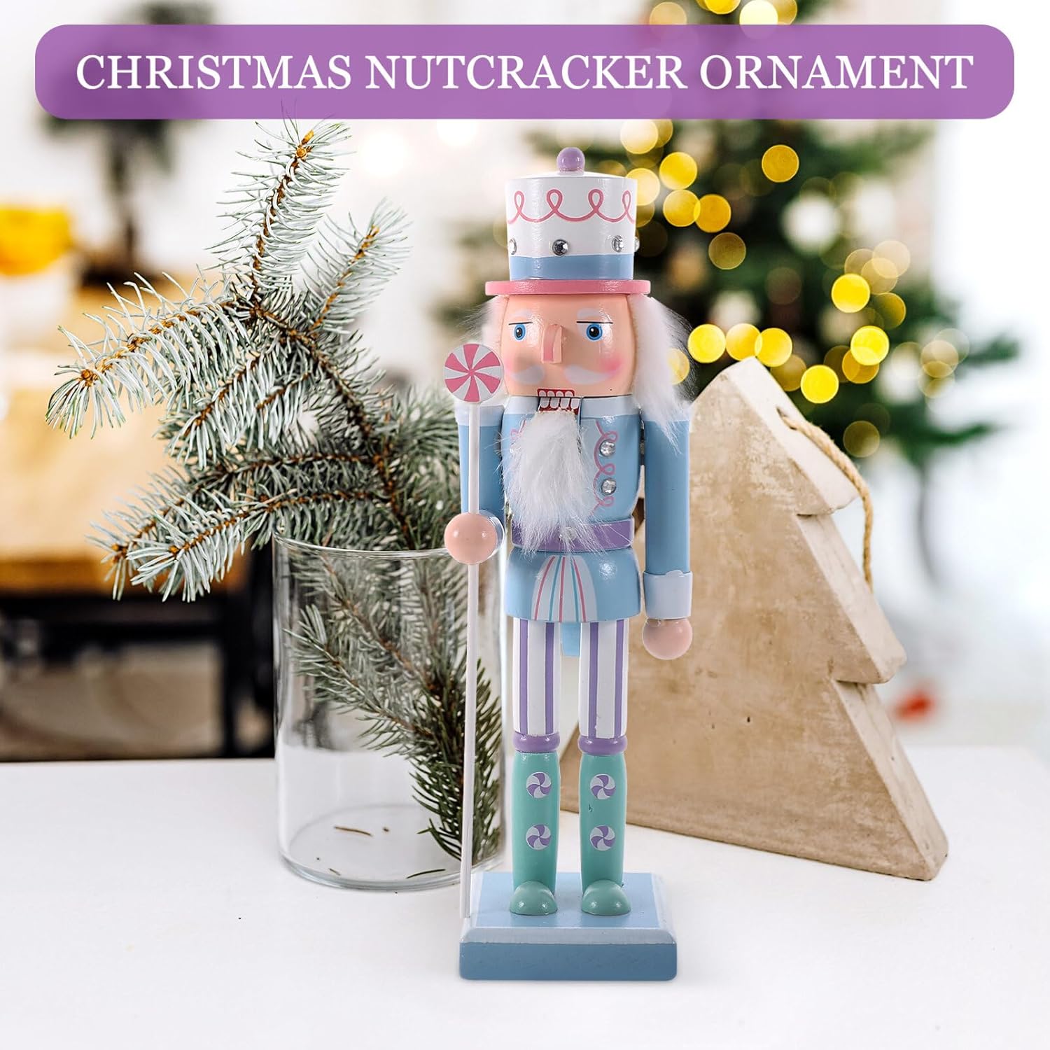 Garneck Soldado de cascanueces de Navidad de madera, decoración de figura de cascanueces de Navidad azul, adorno de cascanueces de 9.8 pulgadas para