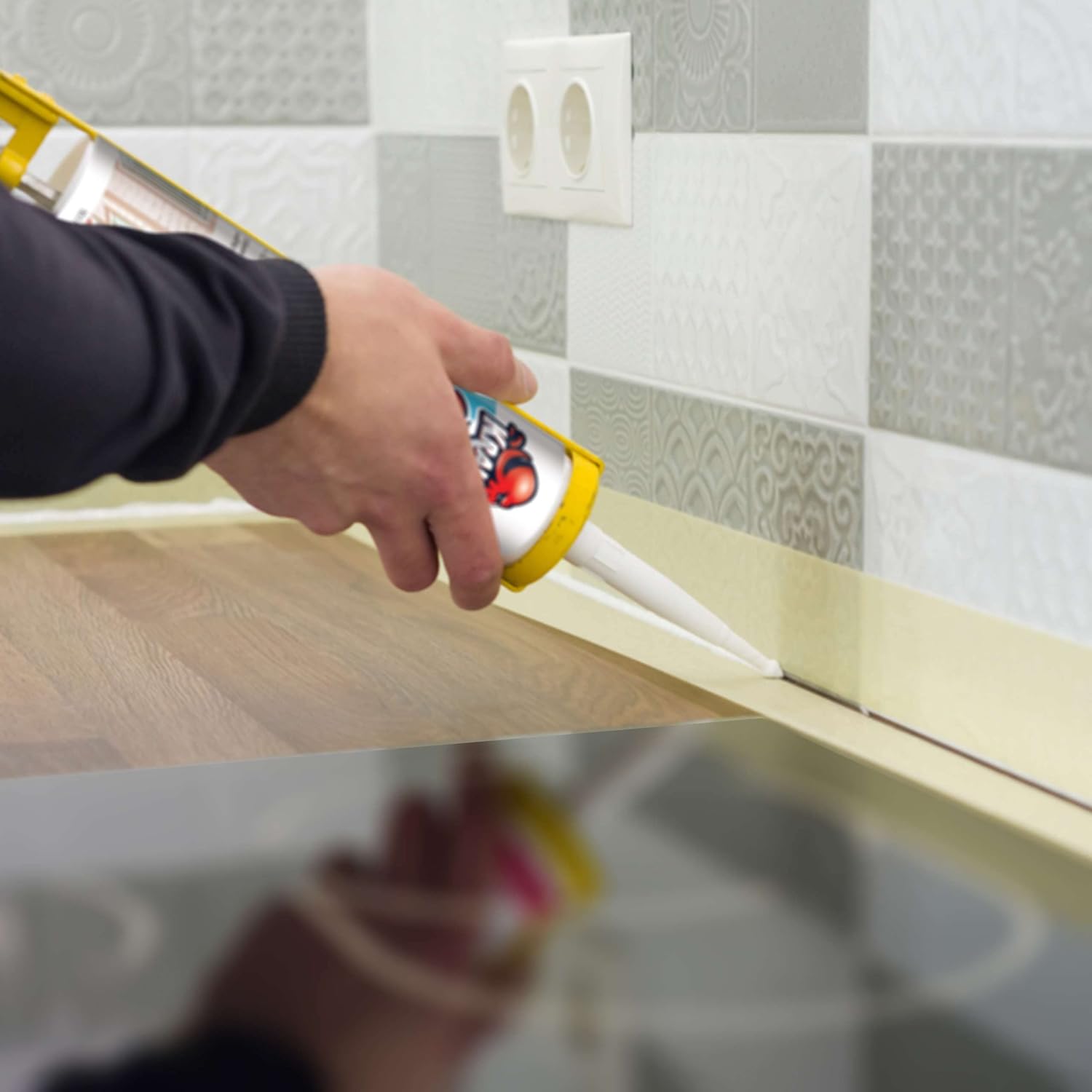 Kraken Bond RTV – Calafateo de silicona gris  (1 x 10.1 onzas líquidas) 100% gris para cocina y baño, calafateo impermeable para tina, calafateo de