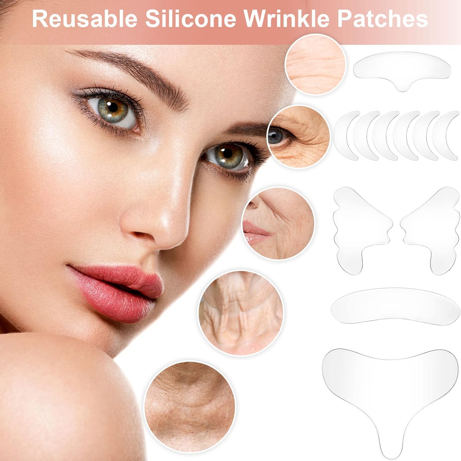 22 parches reutilizables para la cara y la frente, parches de silicona para el pecho, parches de arrugas para el cuello, tiras levantadoras de
