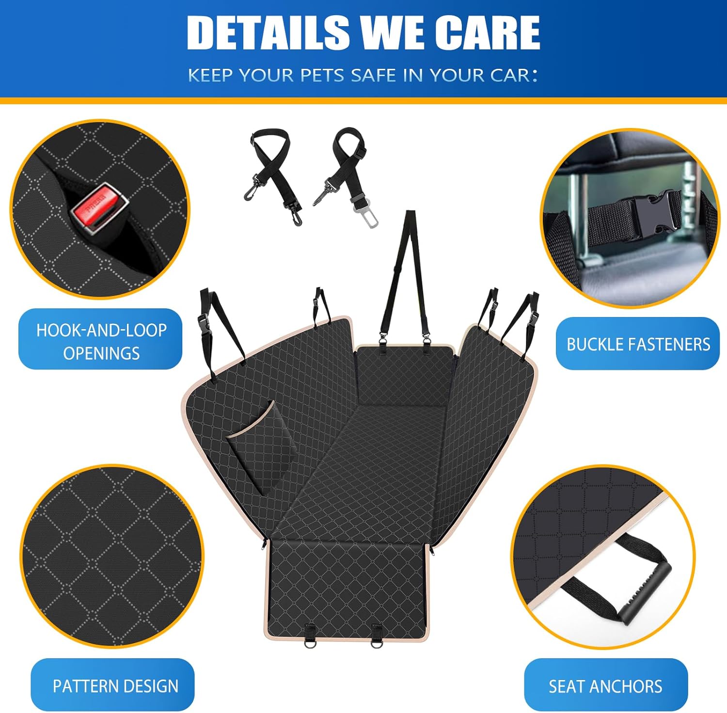 Funda de asiento de automóvil para perro para asiento trasero, funda de asiento para perro con bolsillo de almacenamiento, hamaca para perro,