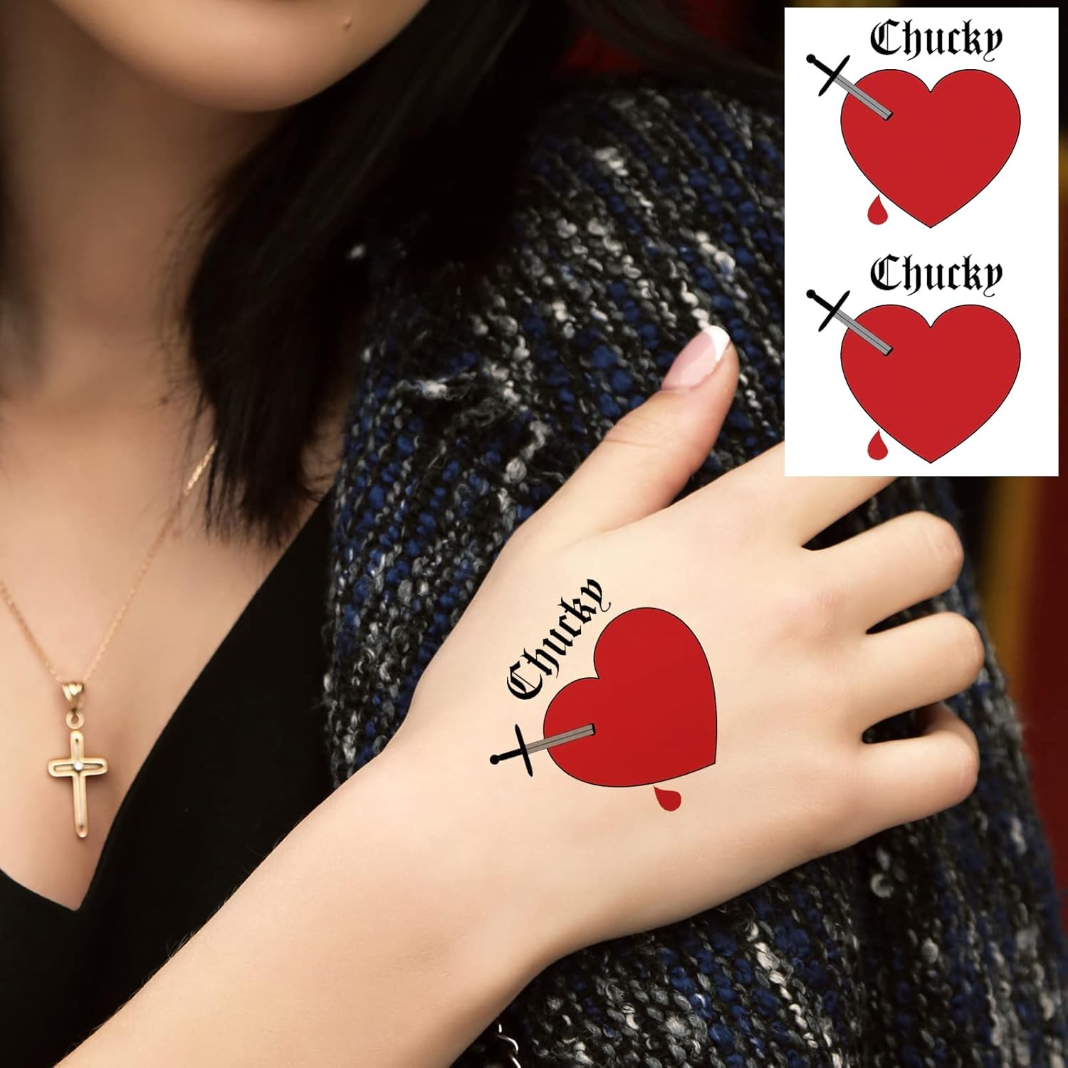 24 tatuajes de novia de Chucky, 4 estilos diferentes, tatuajes de Tiffany y calcomanías de Tucky, disfraz de Tiffany para novia de Chucky, perfecto