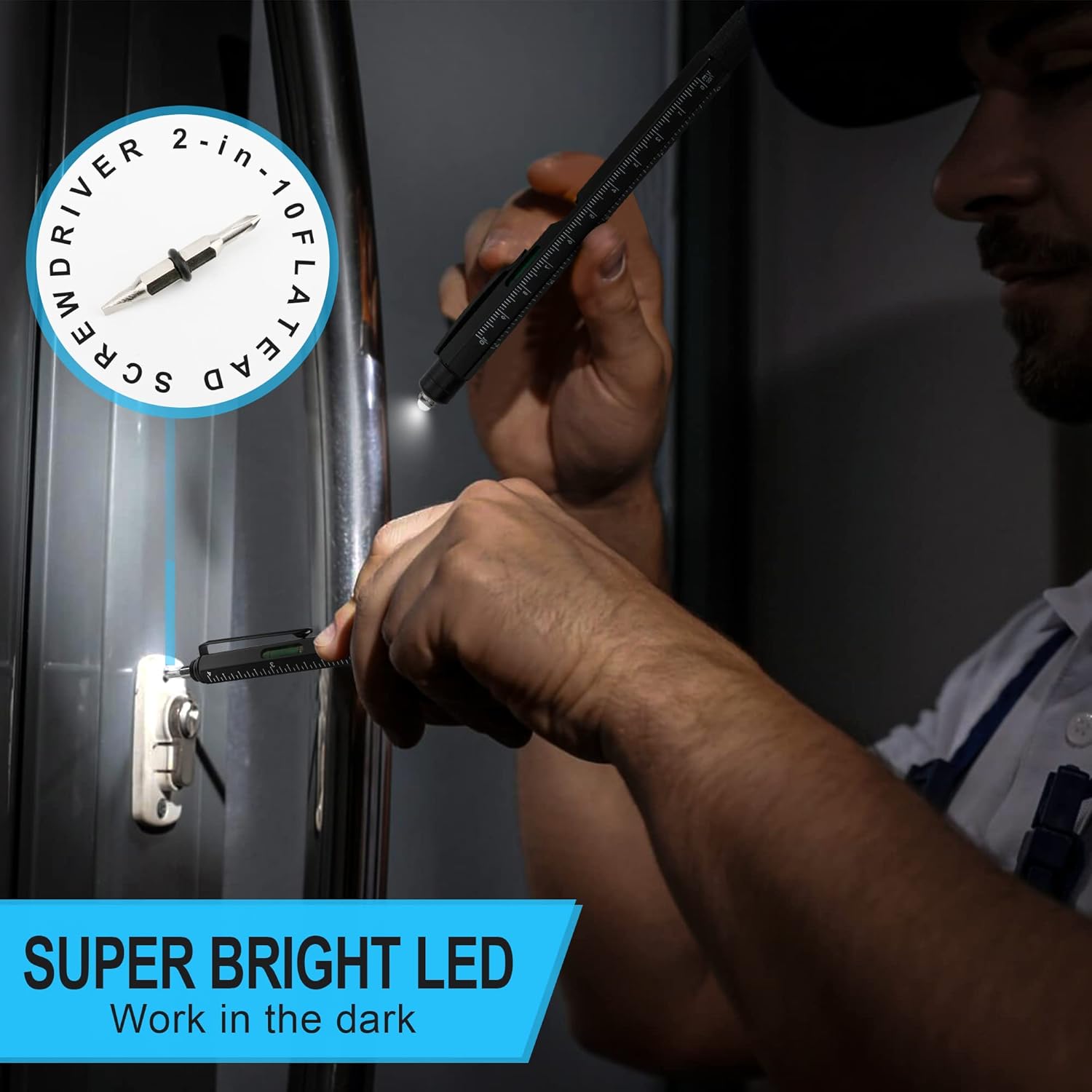 Herramientas para hombres, gadgets geniales, paquete de 2 bolígrafos multiherramientas 9 en 1 con luz LED, lápiz capacitivo para pantalla táctil,
