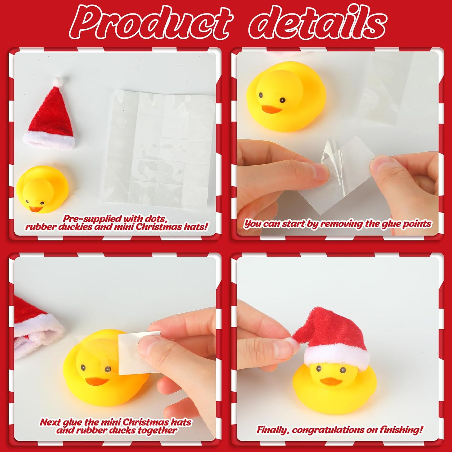 Liliful 48 patos de goma navideños con sombreros de Navidad, pequeños patos amarillos, mini patos flotantes de goma chirriantes, juguetes de baño