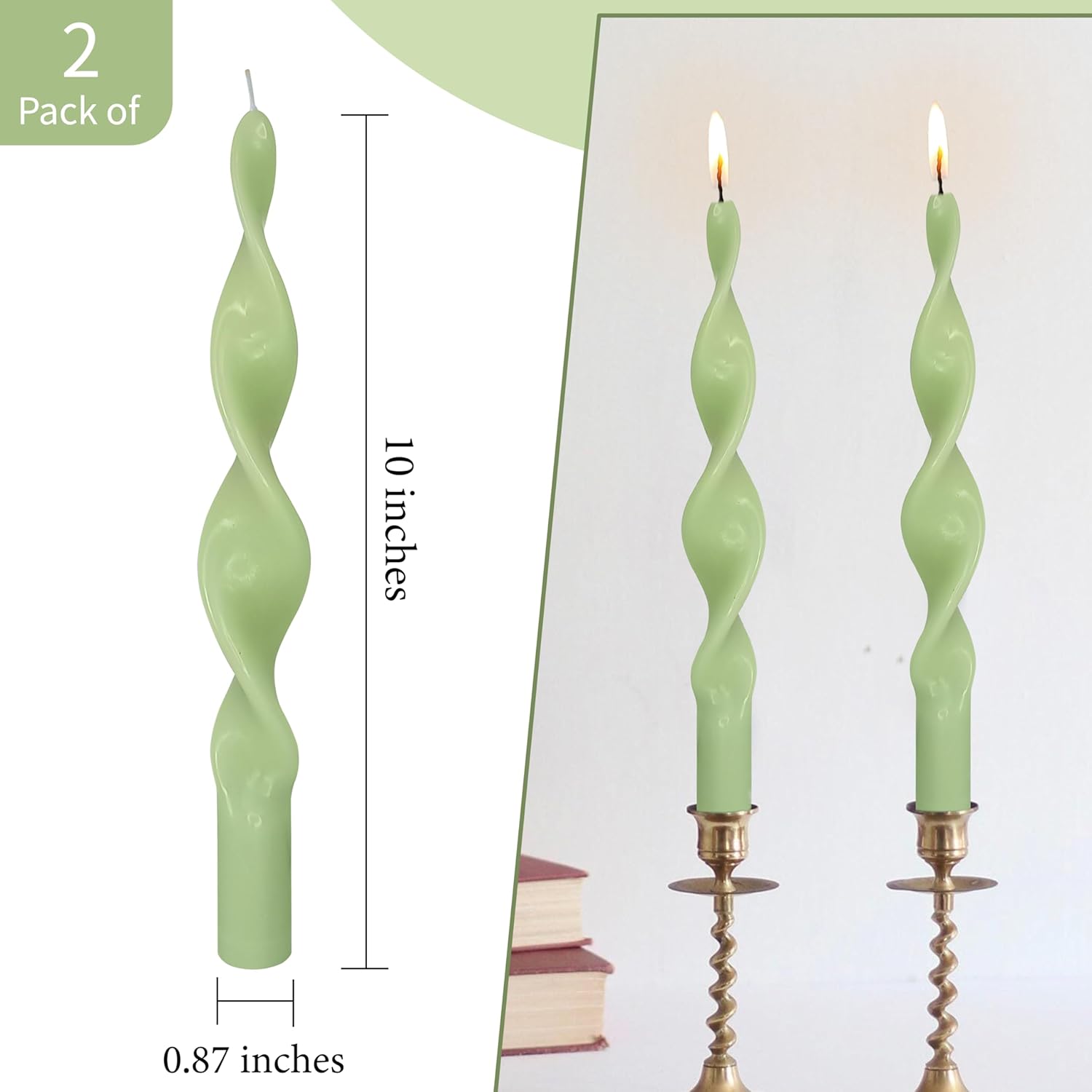 Velas cónicas de color verde, vela cónica en espiral, vela cónica torcida, vela de Navidad de 10 pulgadas de alto, velas cónicas para Navidad,