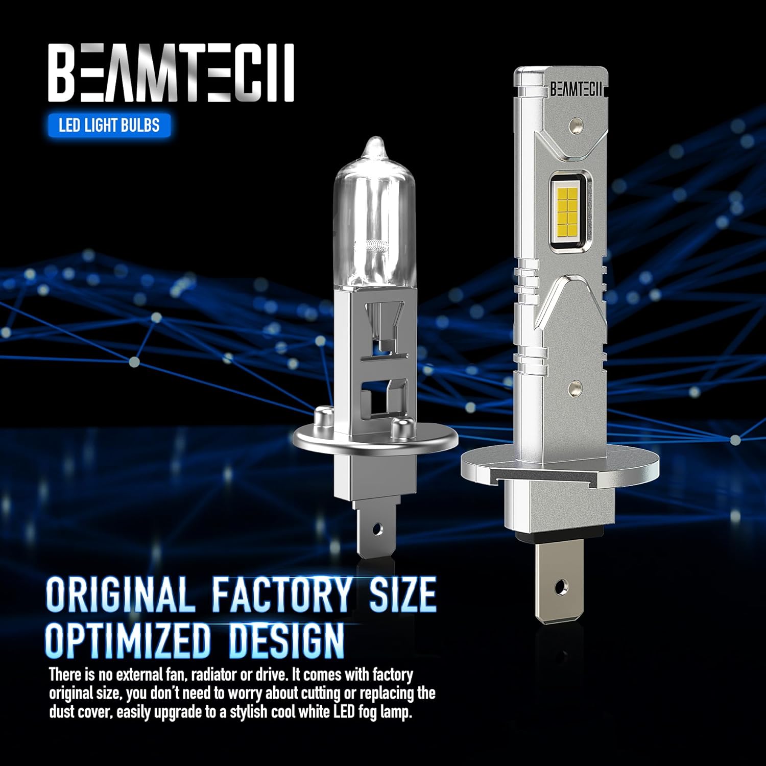 BEAMTECH Bombilla LED antiniebla H1, tamaño mini 11, 16 chips mejorados, extremadamente brillante, 2800 lúmenes, 6500 K, xenón blanco (paquete de 2)
