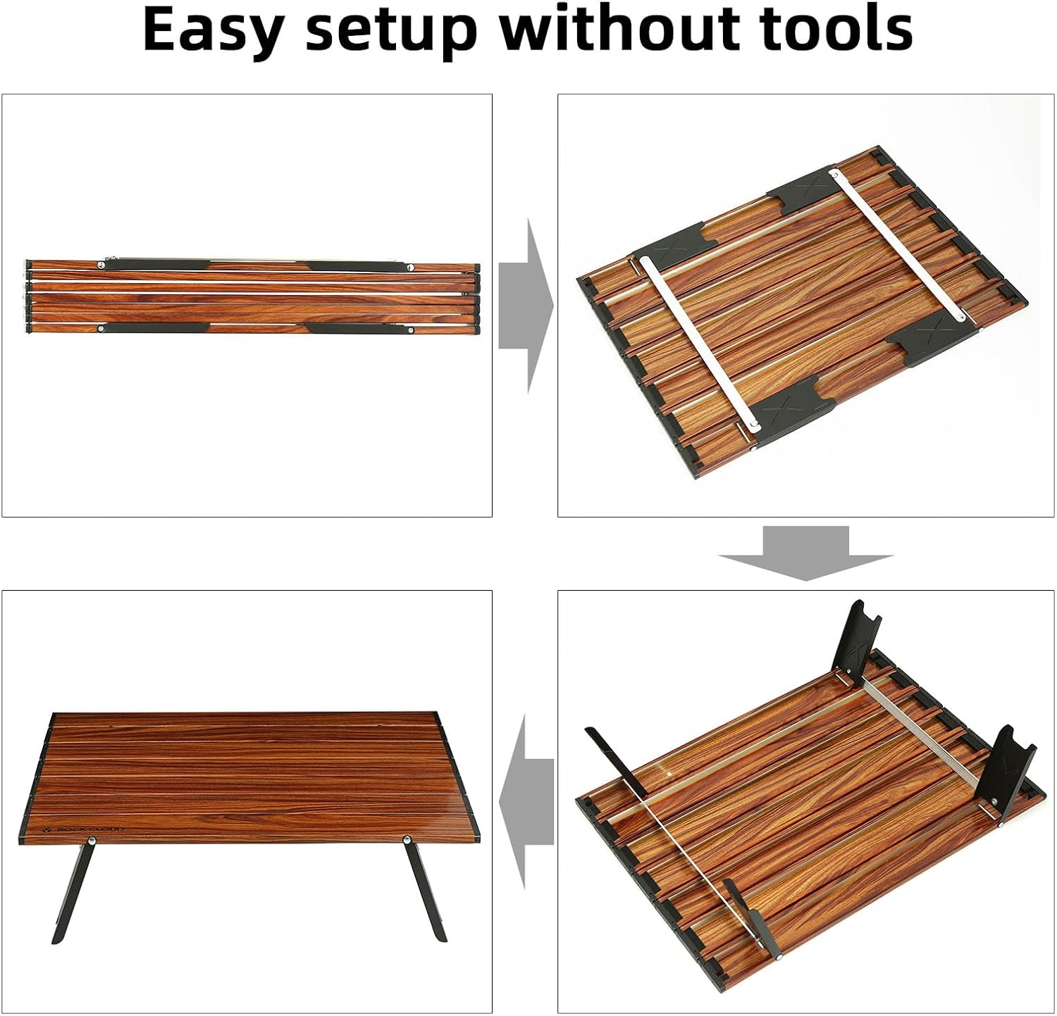 ROCK CLOUD Mesa de playa compacta portátil de aluminio ultraligera mini mesa de camping plegable (grano de madera – grande)