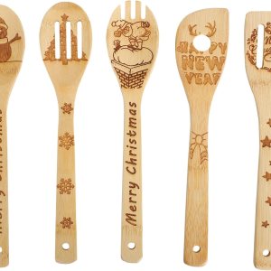 Juego de 5 cucharas de madera de Navidad, utensilios de cocina quemados, cuchara de Navidad, decoración de cocina para regalo de Navidad, Juego de 5 cucharas de madera de Navidad, utensilios de cocina quemados, cuchara de Navidad, decoración de cocina para regalo de Navidad,