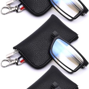 GOOSEN Gafas de lectura para mujeres y hombres, bolsas de llavero, lectores plegables compactos, lentes transparentes, lentes de luz azul, bisagra GOOSEN Gafas de lectura para mujeres y hombres, bolsas de llavero, lectores plegables compactos, lentes transparentes, lentes de luz azul, bisagra