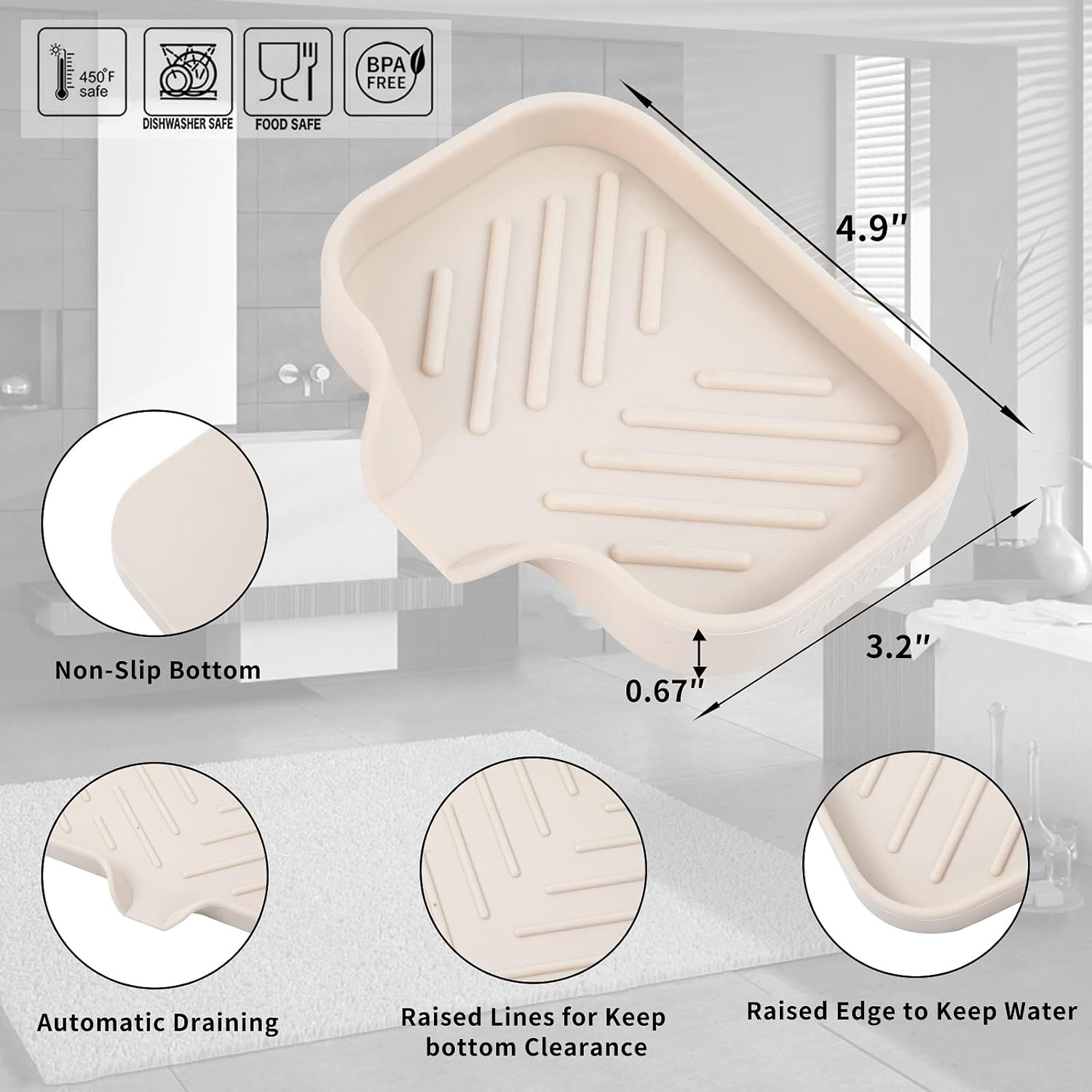 MicoYang Jaboneras de baño de silicona con boquilla de drenaje, organizador de fregadero de baño y cocina, soporte para esponja, bandeja de jabón