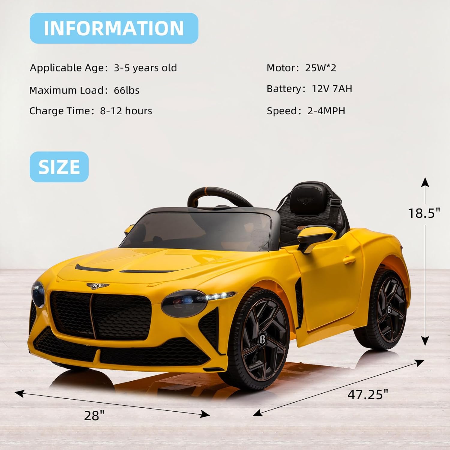 Auto de paseo para niños de 12 V con control remoto, auto para niños para conducir con 3 velocidades, luces LED, música, puertas abiertas,