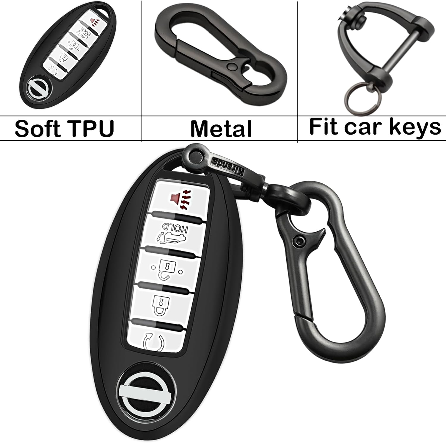 Kirsnda Funda para llavero compatible con Nissan, funda de TPU suave para llavepiel, 345 botones compatible con Altima Rogue Maxima Sentra Armada