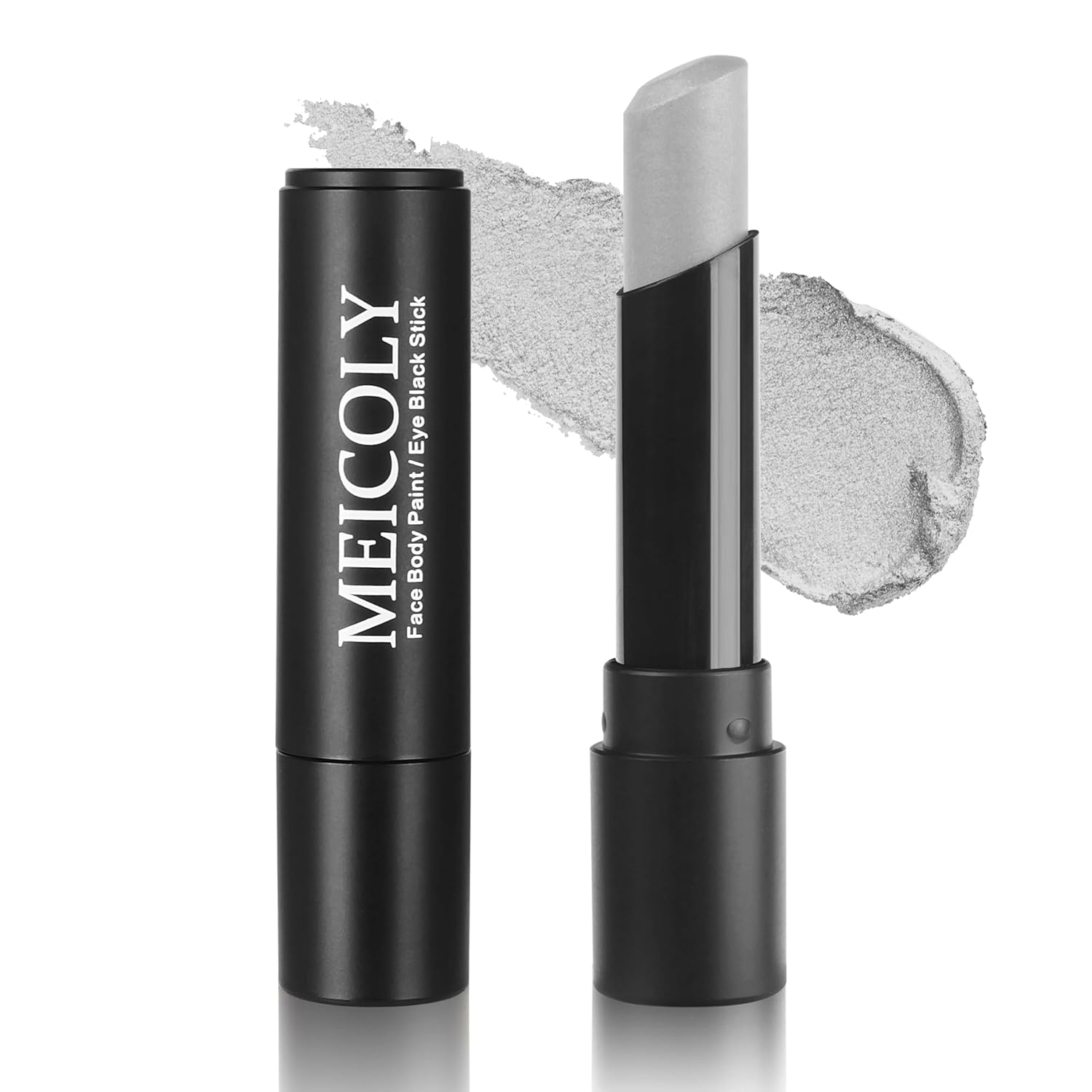 MEICOLY Pintura facial y corporal plateada metálica, barra negra para deportes de fútbol, béisbol, sóftbol, pintura corporal para adultos y niños,
