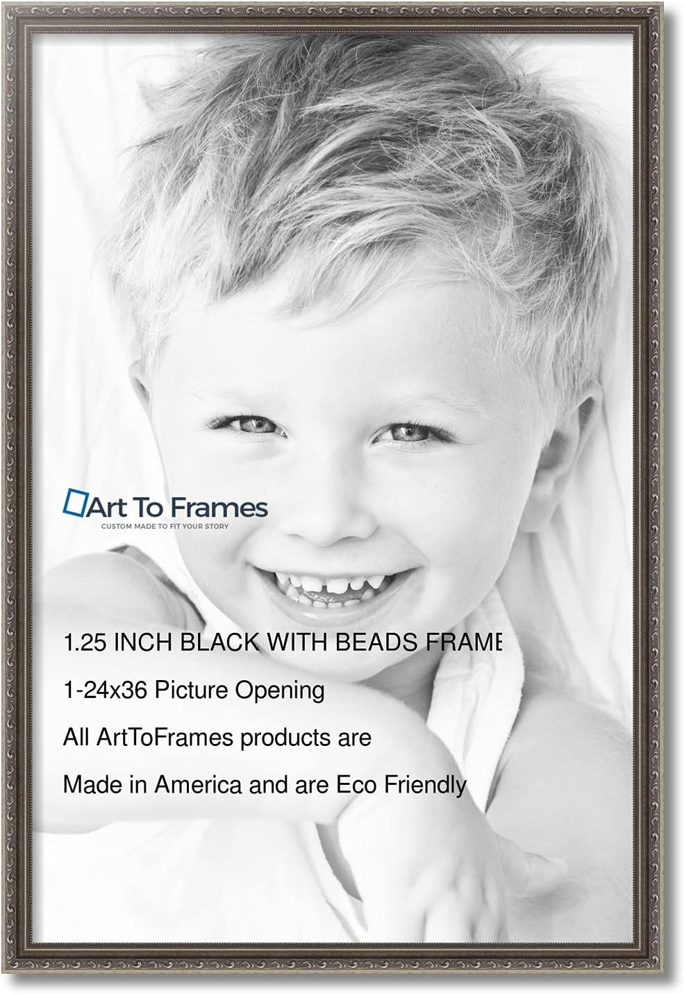ArtToFrames Marco de fotos de madera de color plata envejecida y con cuentas de 24 x 36 pulgadas