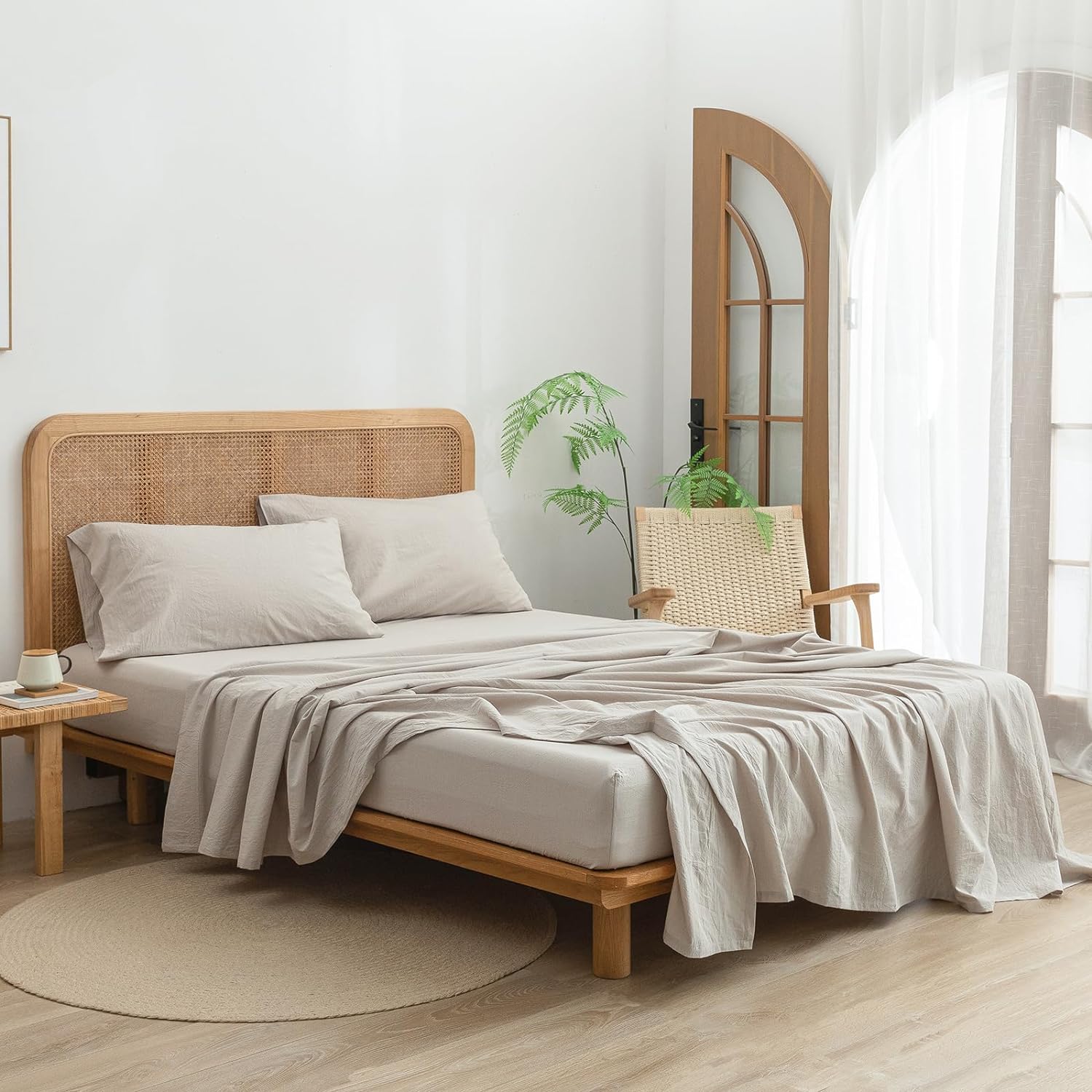 BESTOUCH Juego de sábanas 100% algodón lavado, tacto súper suave, cómodo, elegante, ligero, juego de ropa de cama de 4 piezas, lino sólido, gris,