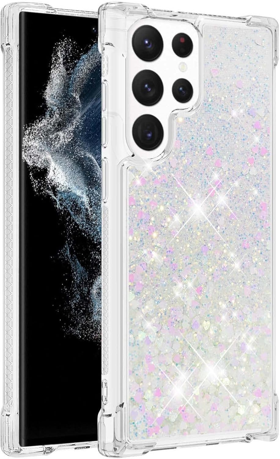 Monwutong LSWT – Funda delgada para Samsung Galaxy S22 Ultra, con efecto de arena movediza líquida con purpurina, silicona suave TPU con lente de