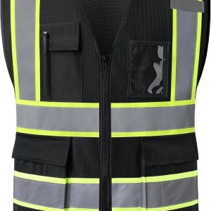 Kazsaifo Chaleco de seguridad reflectante para hombres y mujeres, con 5 bolsillos y cremallera frontal, chaleco de malla de alta visibilidad, Kazsaifo Chaleco de seguridad reflectante para hombres y mujeres, con 5 bolsillos y cremallera frontal, chaleco de malla de alta visibilidad,
