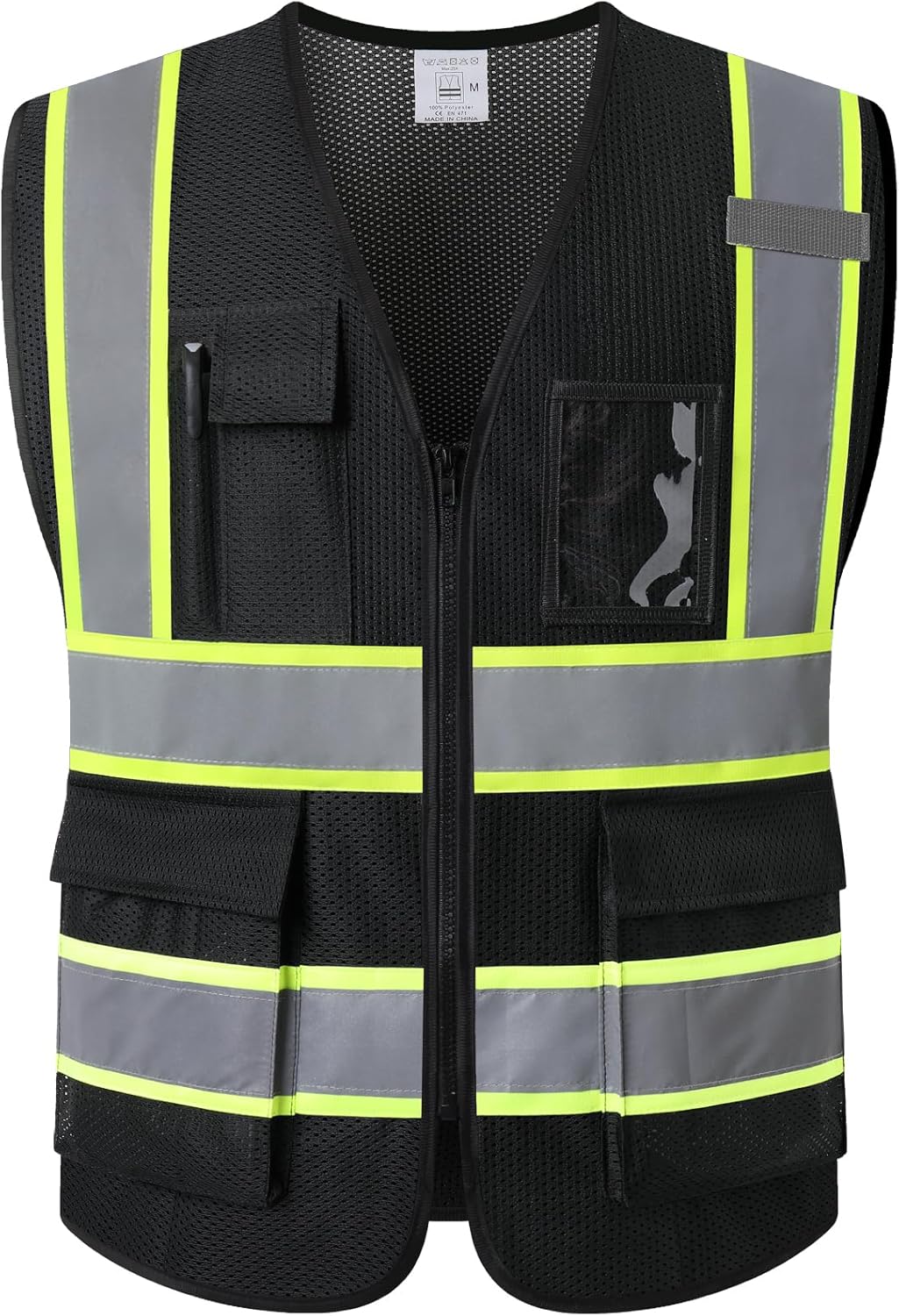Kazsaifo Chaleco de seguridad reflectante para hombres y mujeres, con 5 bolsillos y cremallera frontal, chaleco de malla de alta visibilidad,