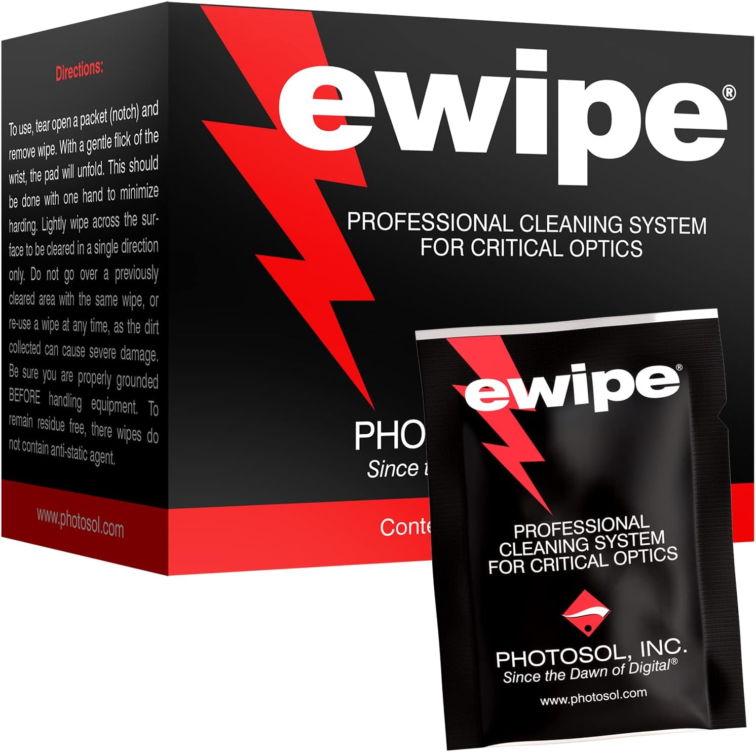 E-Wipe – Almohadillas de limpieza de lente de cámara – Toallitas no abrasivas con solución de limpieza profesional diseñada para electrónica óptica,