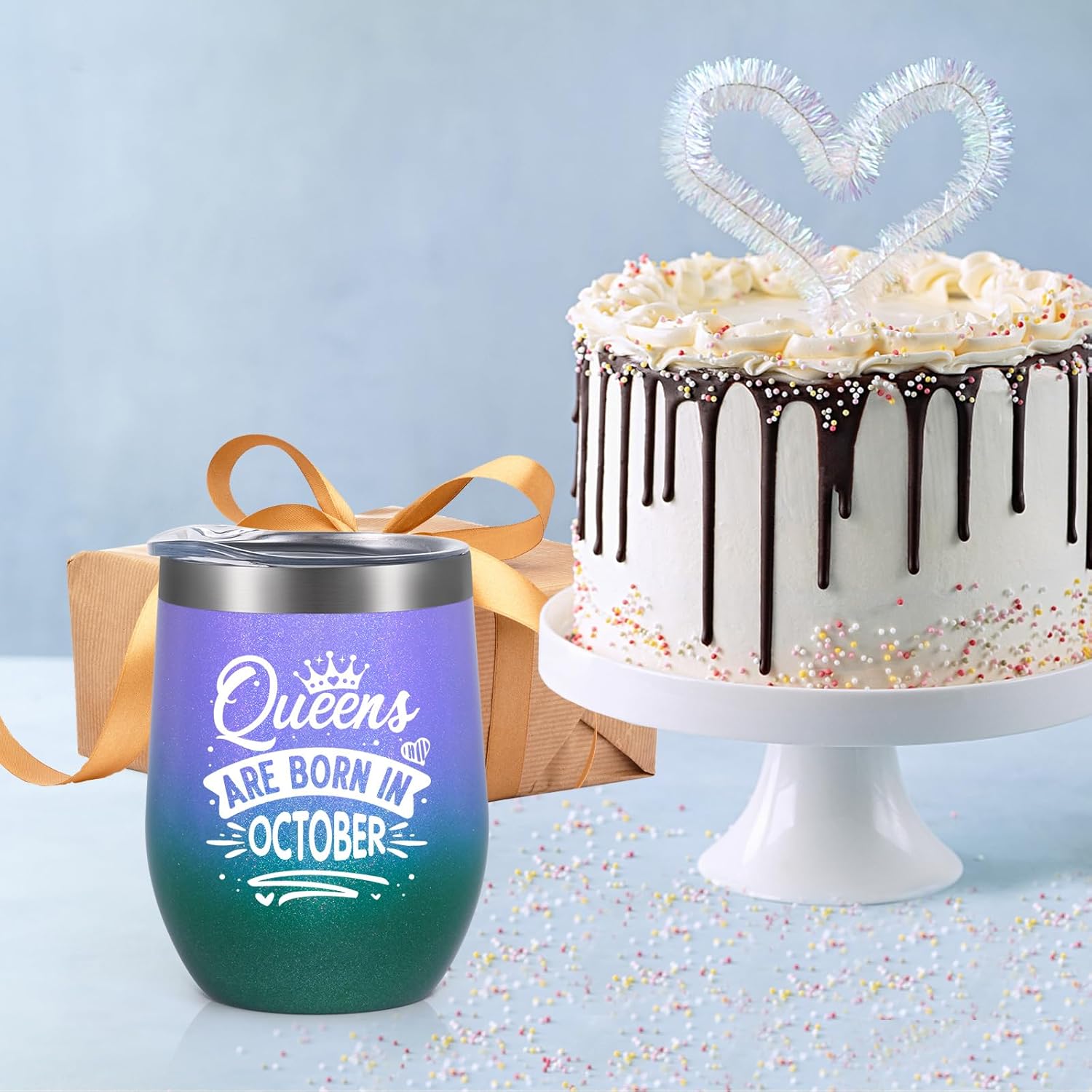 Lifecapido Regalos de cumpleaños para mujeres, vaso de vino de cumpleaños de Queens Are Born in Octubre, 12oz, regalo de cumpleaños de octubre,