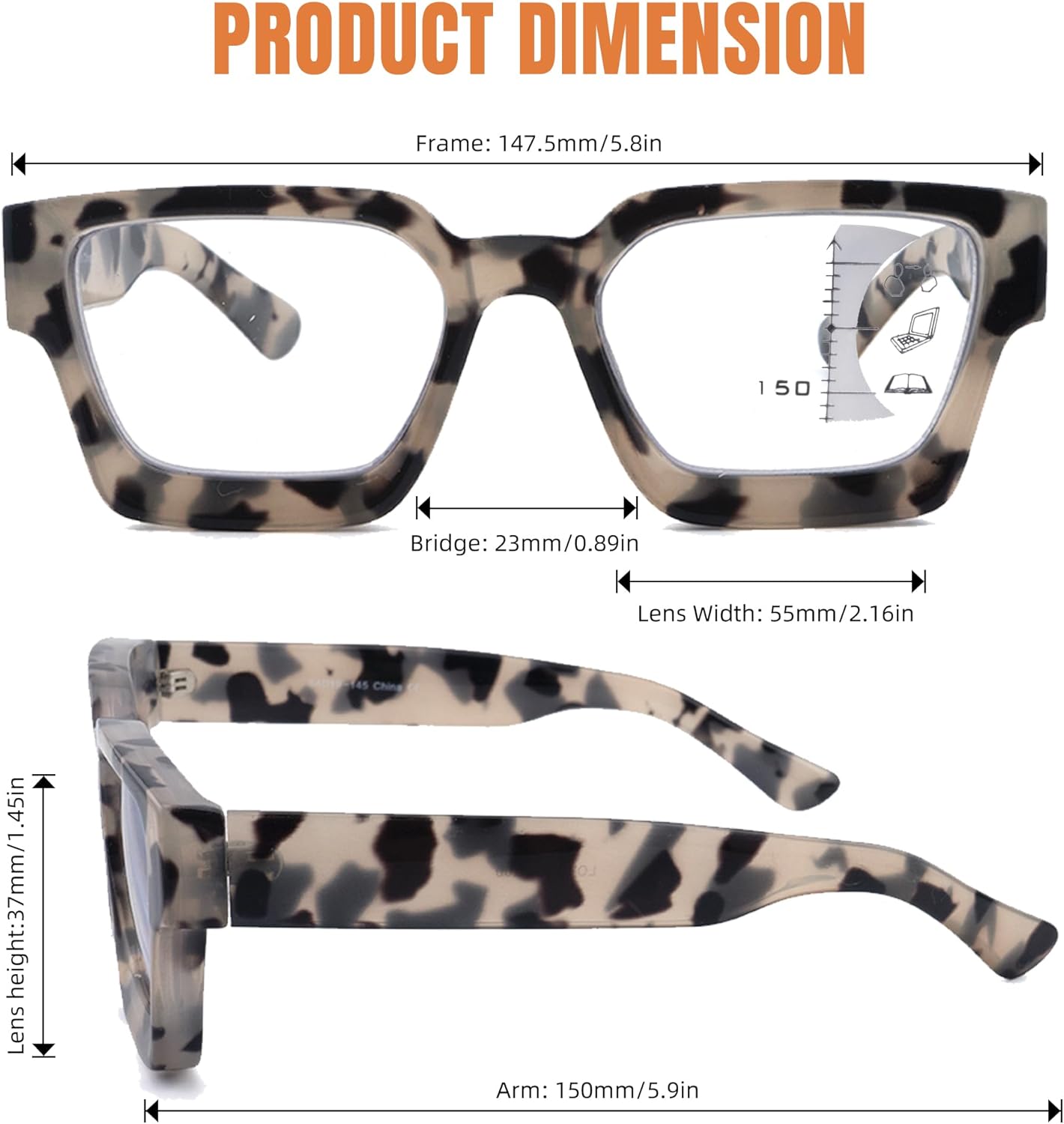 LOVIVY Paquete de 3 lentes de lectura multifocales progresivos para mujeres y hombres, de gran tamaño, retro, cuadrados, multienfoque, lectores