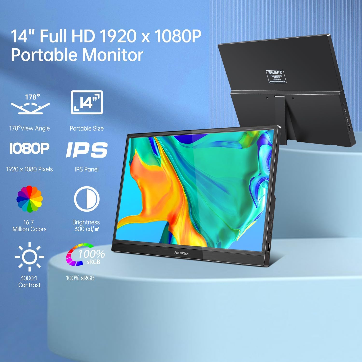 Monitor portátil, 14 pulgadas FHD 1080P USB-C monitor de computadora HDMI pantalla de computadora HDR cuidado ocular pantalla IPS, monitor de viaje