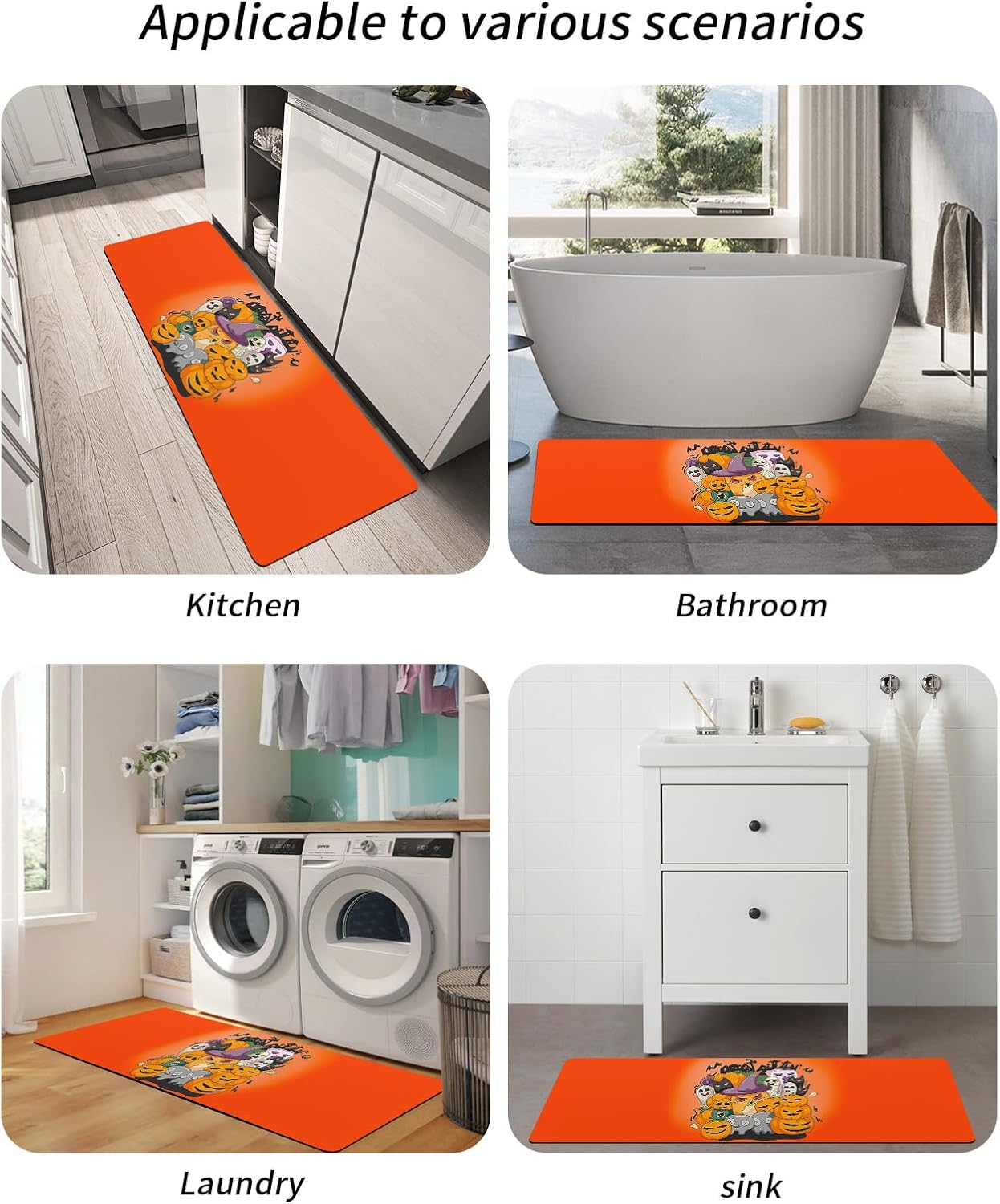 Tapete de baño de Halloween para bañera, antideslizante, de secado rápido y absorbente, tierra de diatomeas, fregadero, dormitorio, cocina, tapete