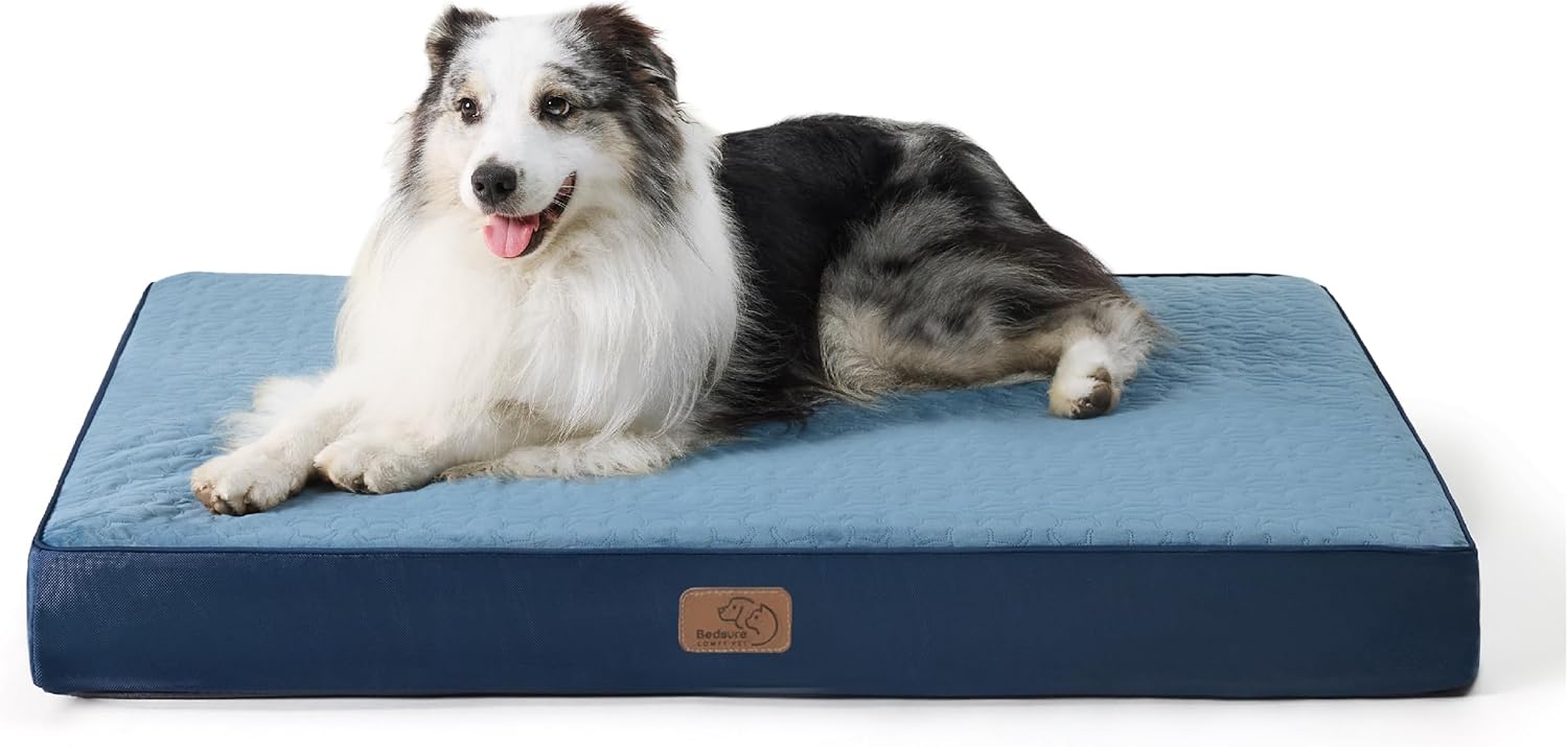 Bedsure Cama ortopédica grande para perros grandes, camas para perros de espuma viscoelástica, cama para mascotas de 2 capas gruesas con funda