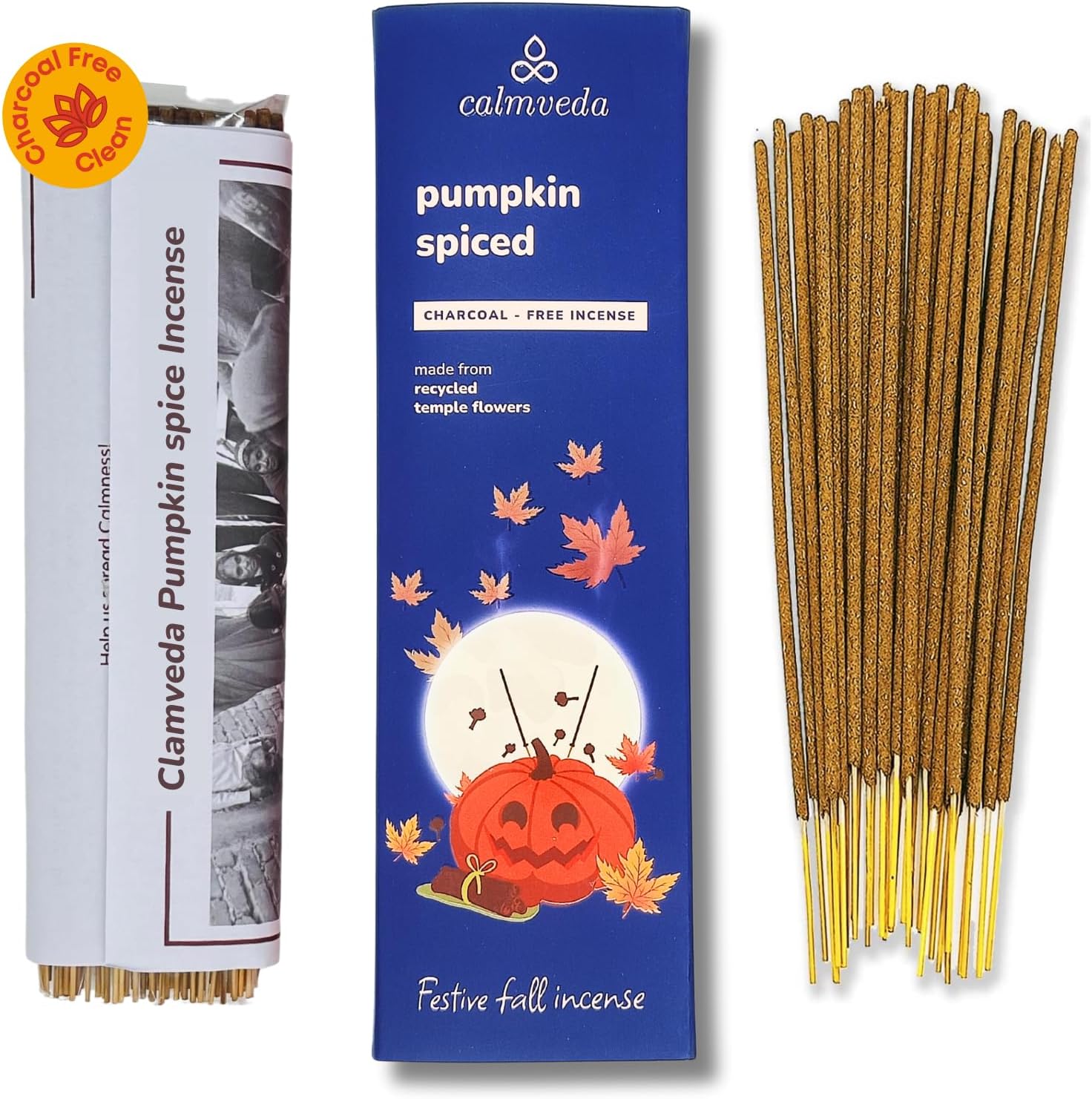 Varillas de incienso de especias de calabaza de invierno  (80 Insenses) sin carbón, hechas de flores recicladas  Varillas de incienso de otoño con
